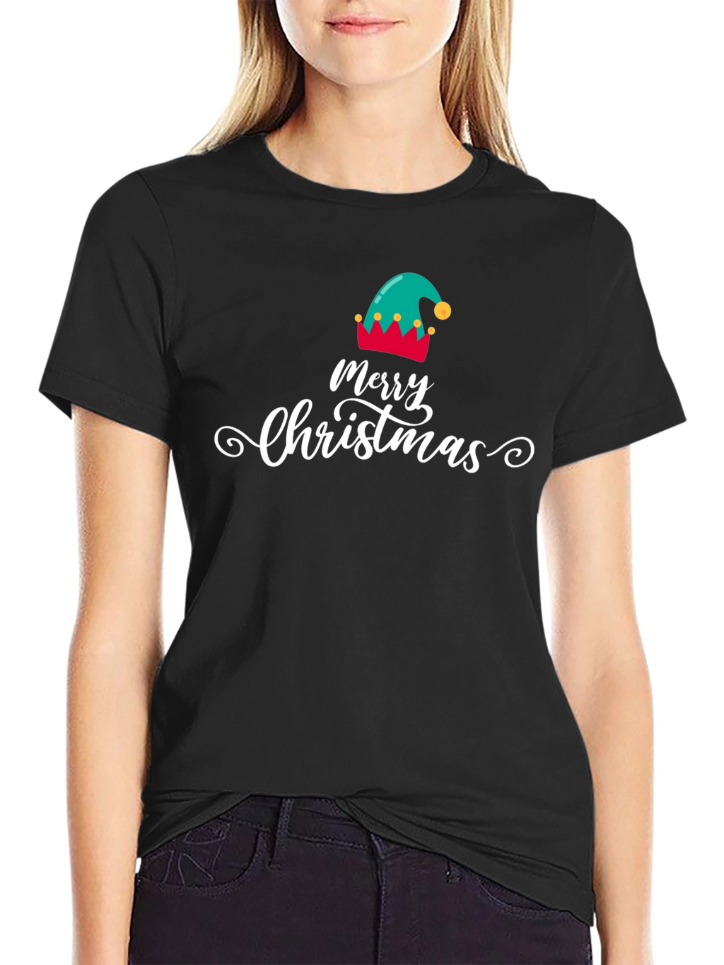 Merry Christmas Elf Hat Graphic T-Shirt