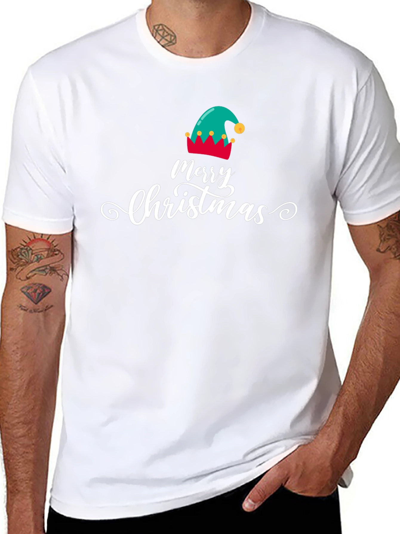 Merry Christmas Elf Hat Graphic T-Shirt
