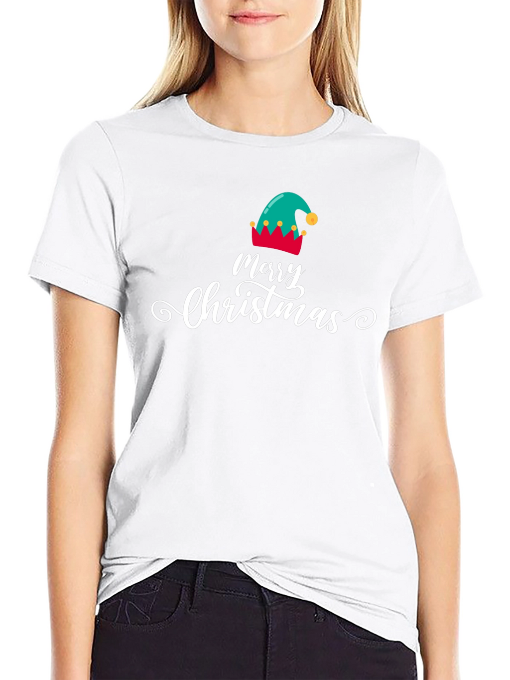 Merry Christmas Elf Hat Graphic T-Shirt