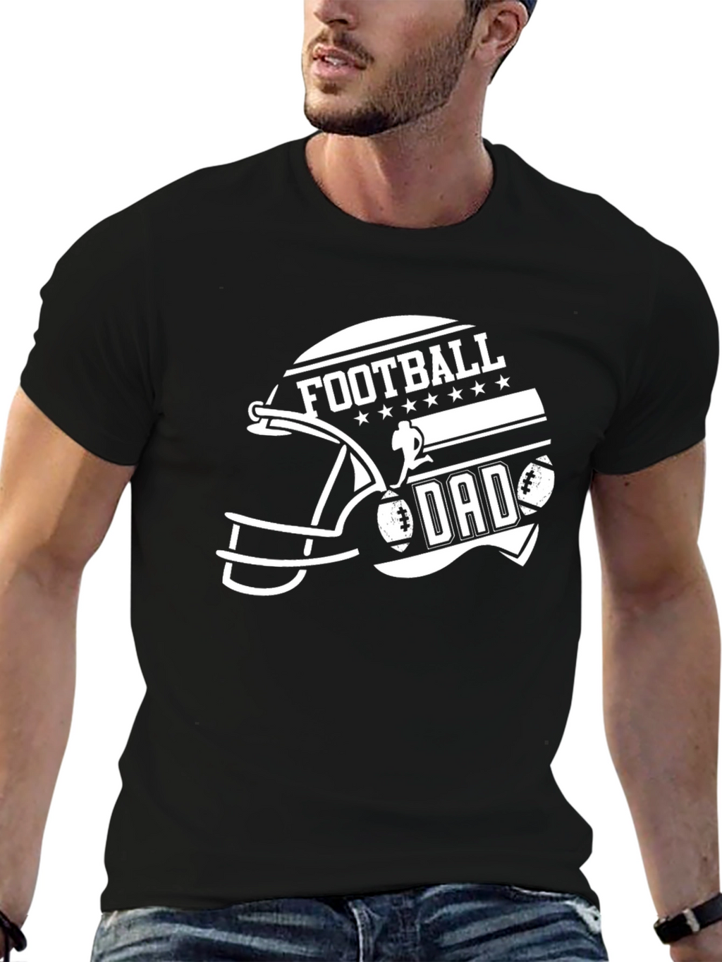 Football Dad Graphic Tee - Black Cotton T-Shirt