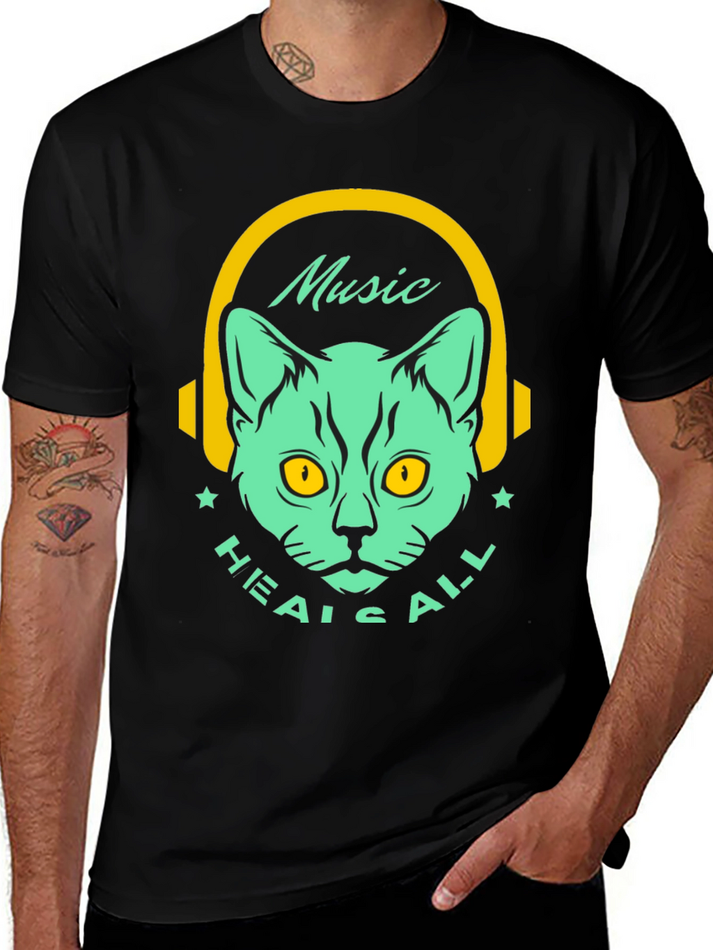 Music Heals All Cat Graphic T-Shirt