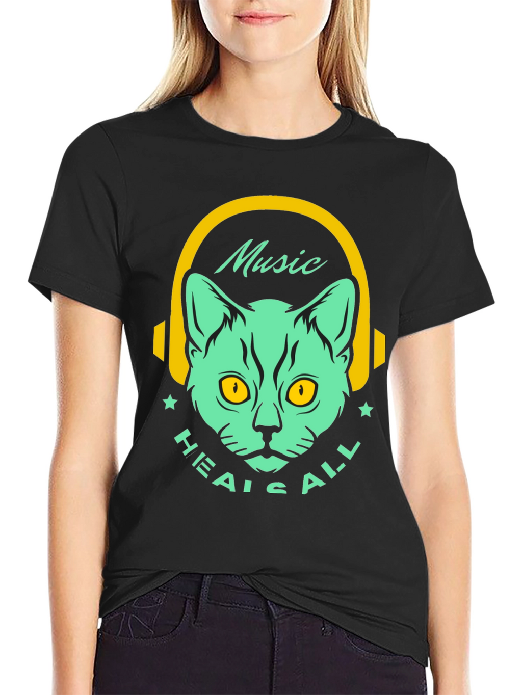 Music Heals All Cat Graphic T-Shirt