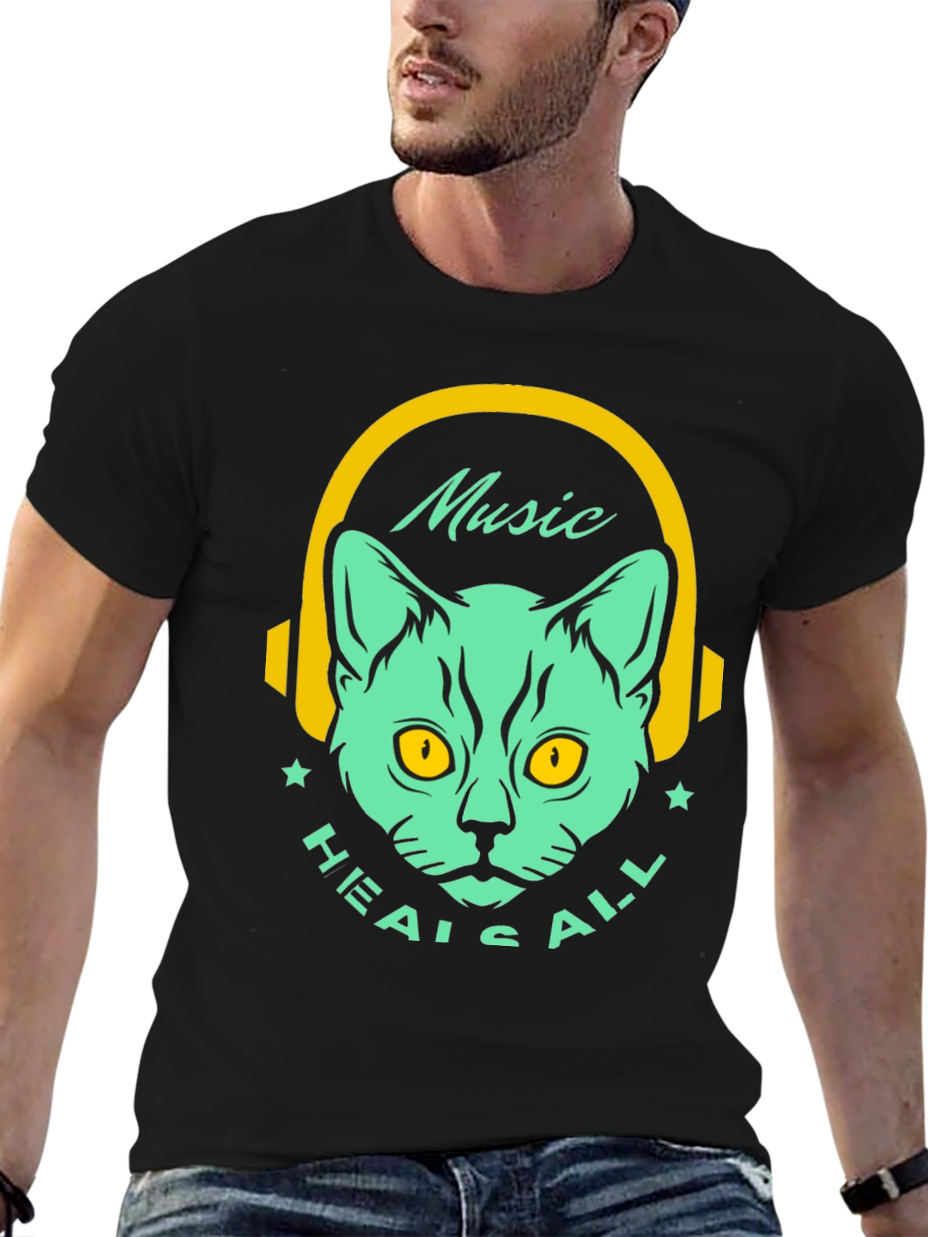Music Heals All Cat Graphic T-Shirt