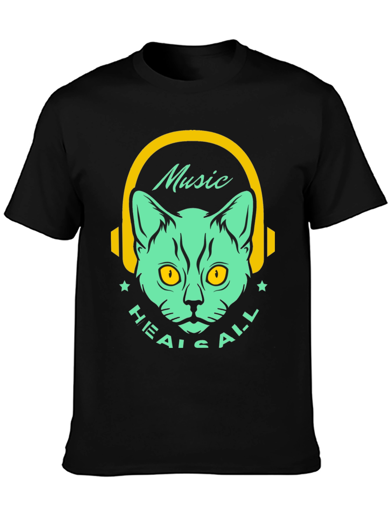 Music Heals All Cat Graphic T-Shirt