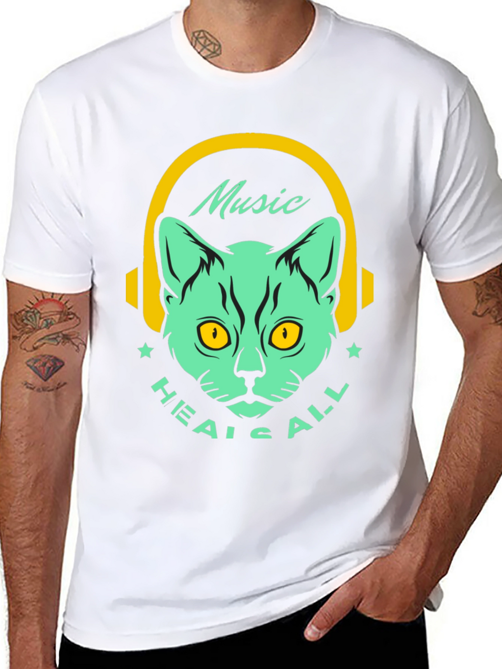 Music Heals All Cat Graphic T-Shirt