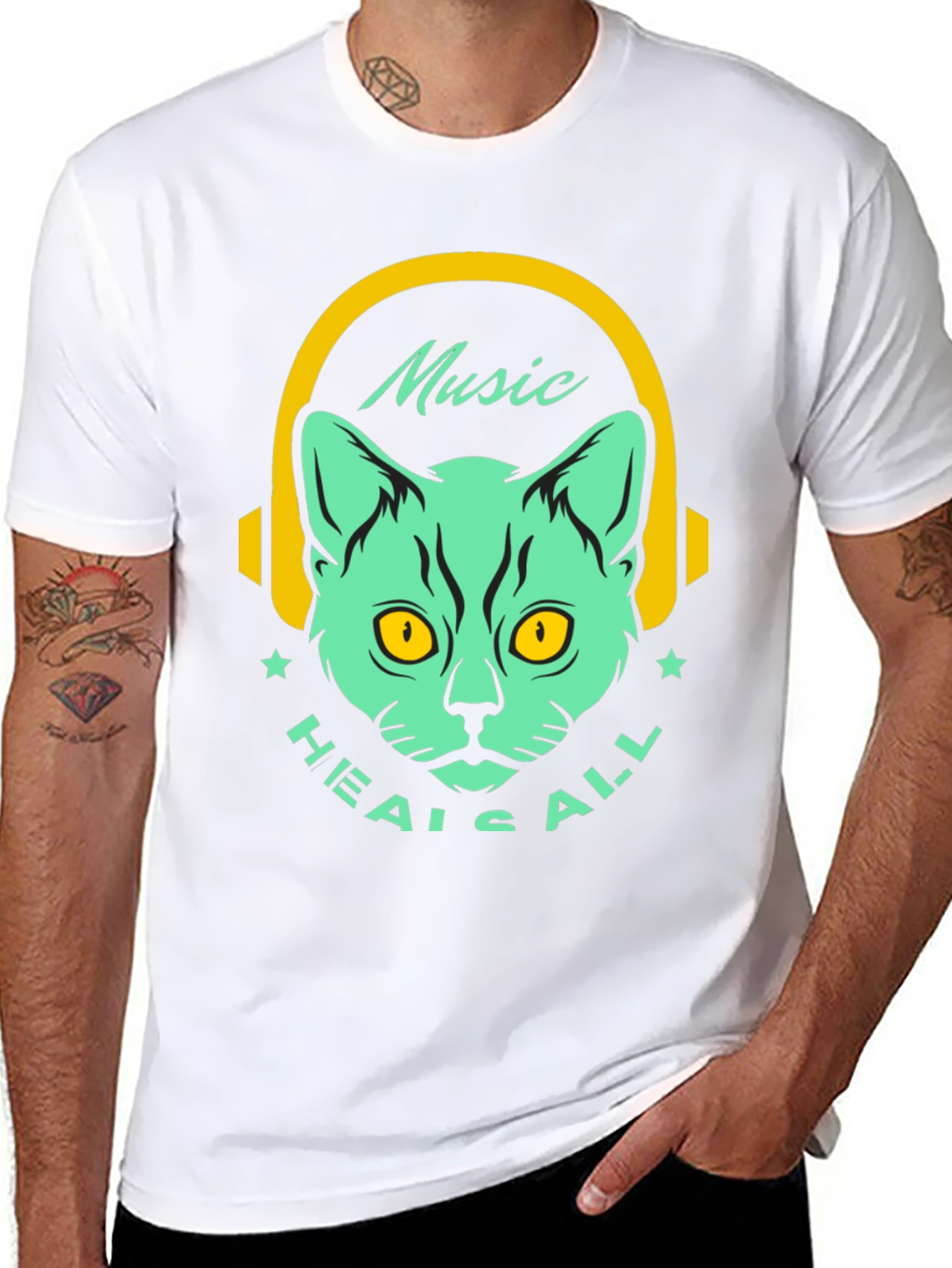 Music Heals All Cat Graphic T-Shirt