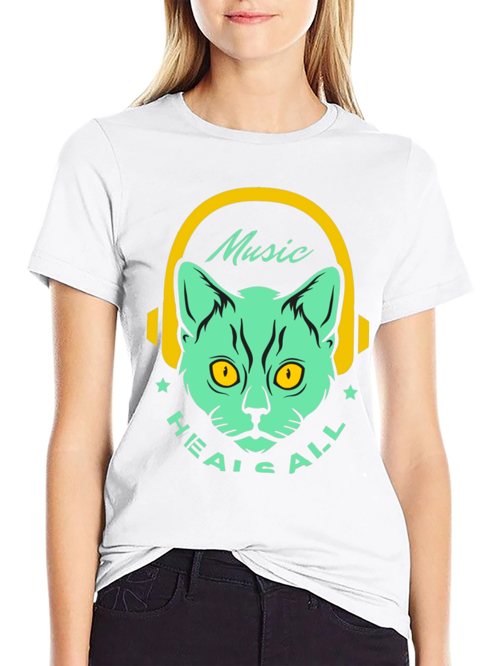 Music Heals All Cat Graphic T-Shirt