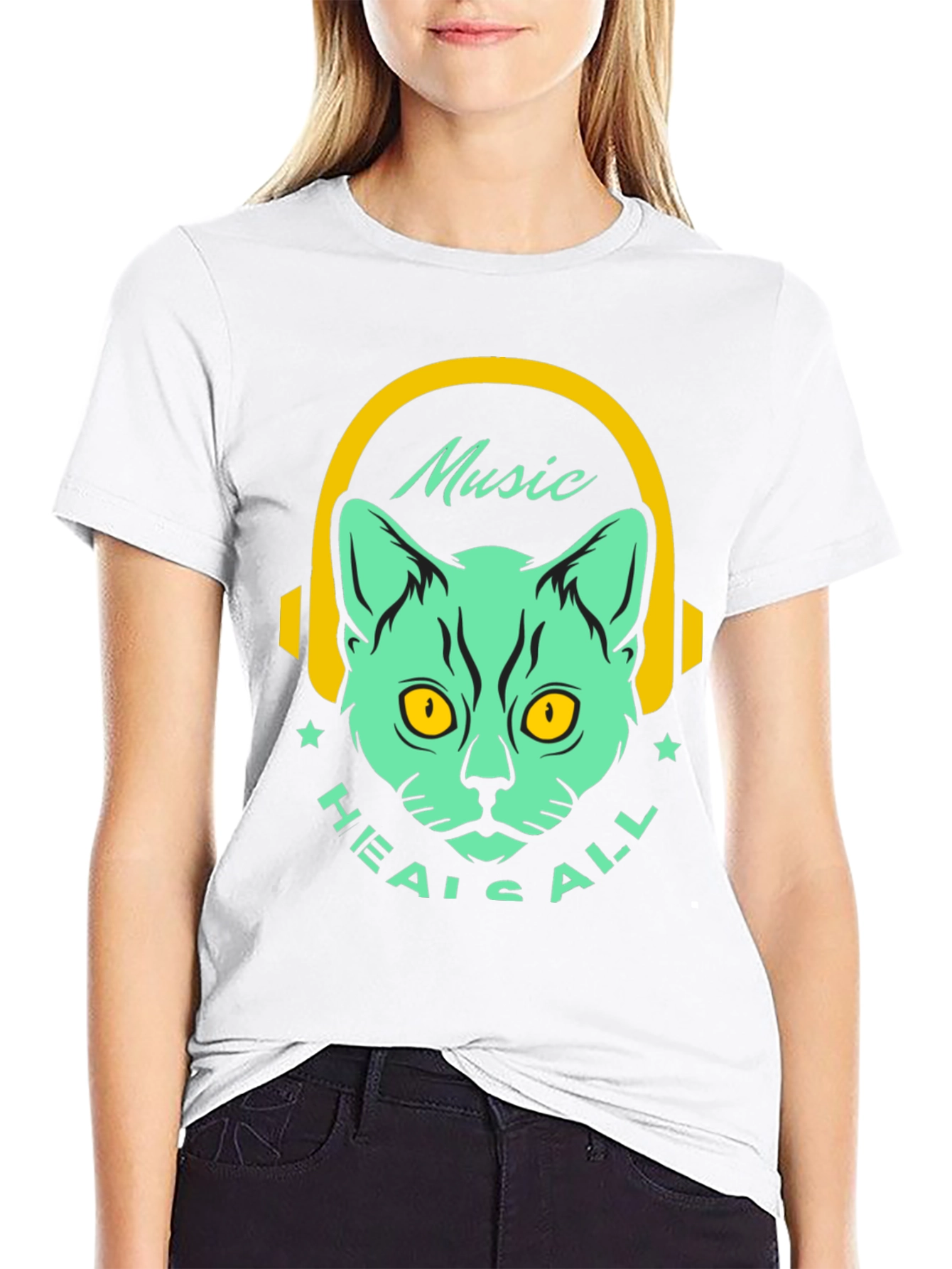 Music Heals All Cat Graphic T-Shirt