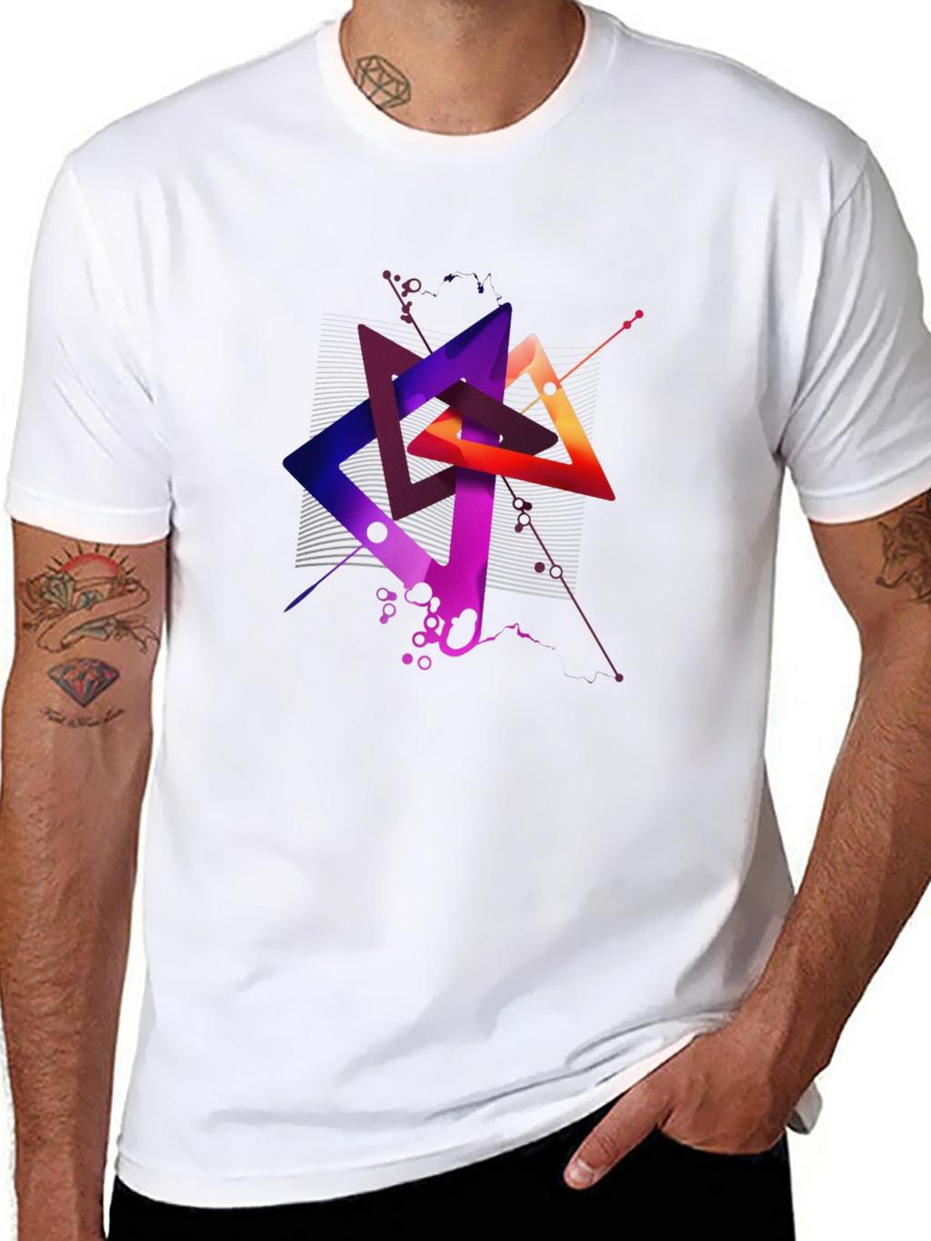 Abstract Geometric Triangle Graphic Mens Black T-Shirt