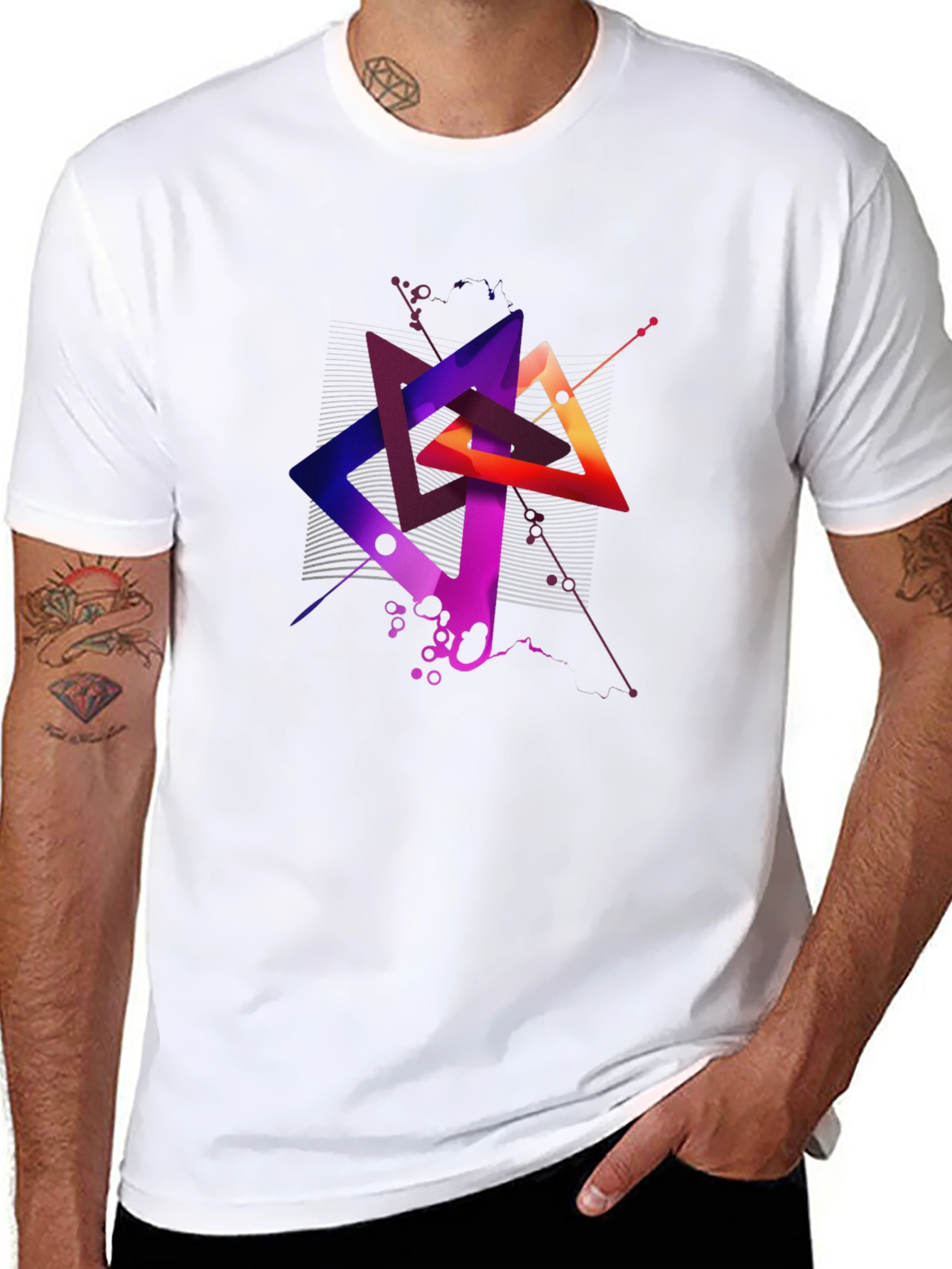 Abstract Geometric Triangle Graphic Mens Black T-Shirt