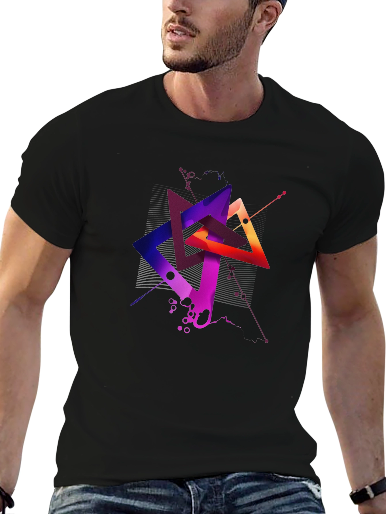 Abstract Geometric Triangle Graphic Mens Black T-Shirt