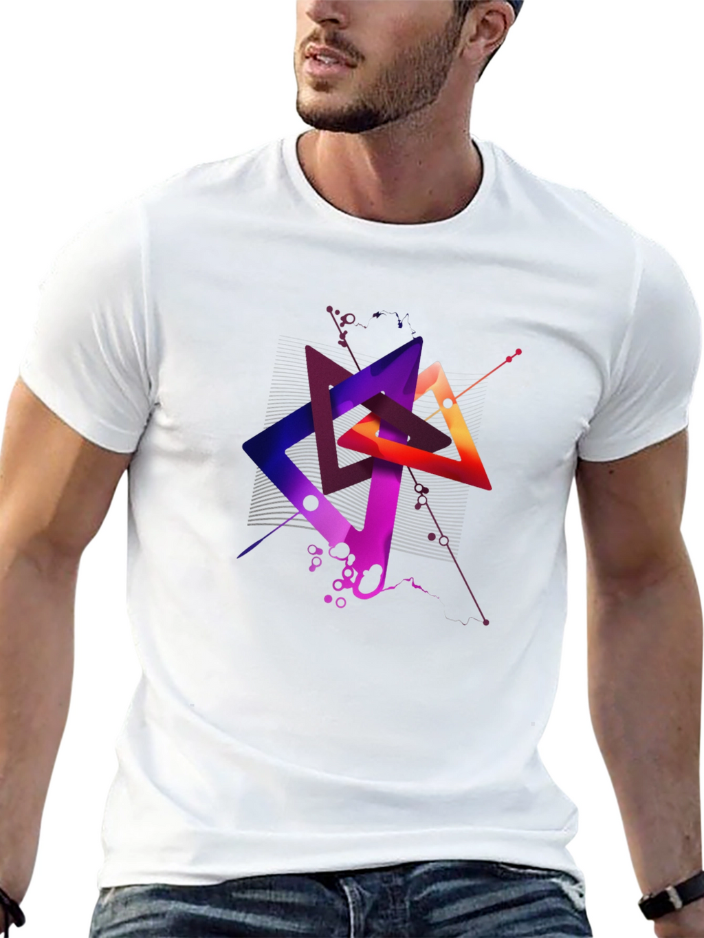 Abstract Geometric Triangle Graphic Mens Black T-Shirt
