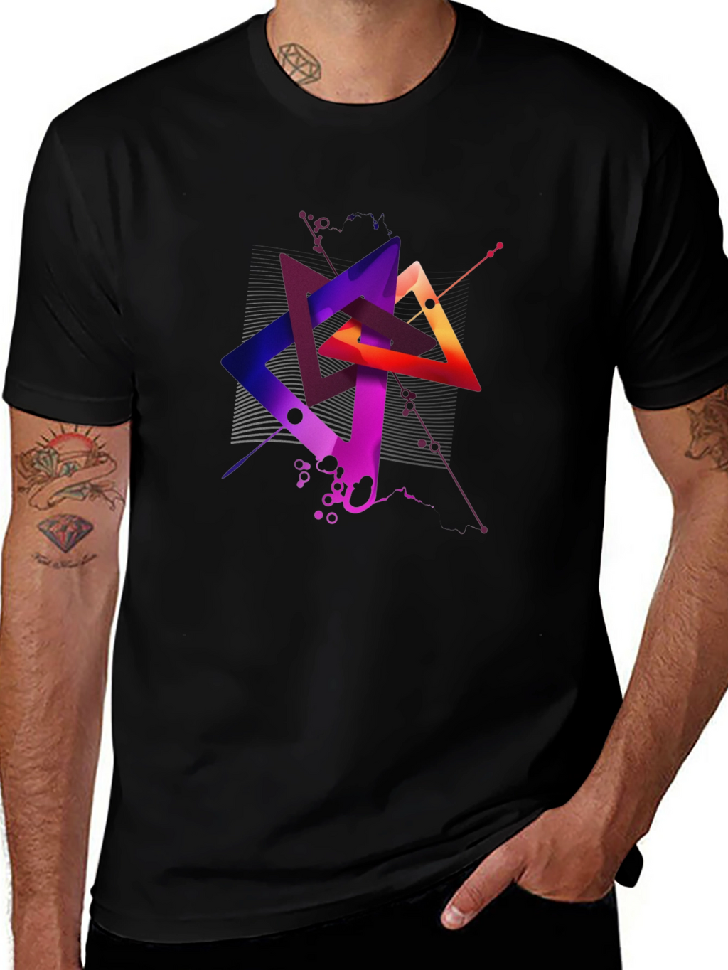 Abstract Geometric Triangle Graphic Mens Black T-Shirt