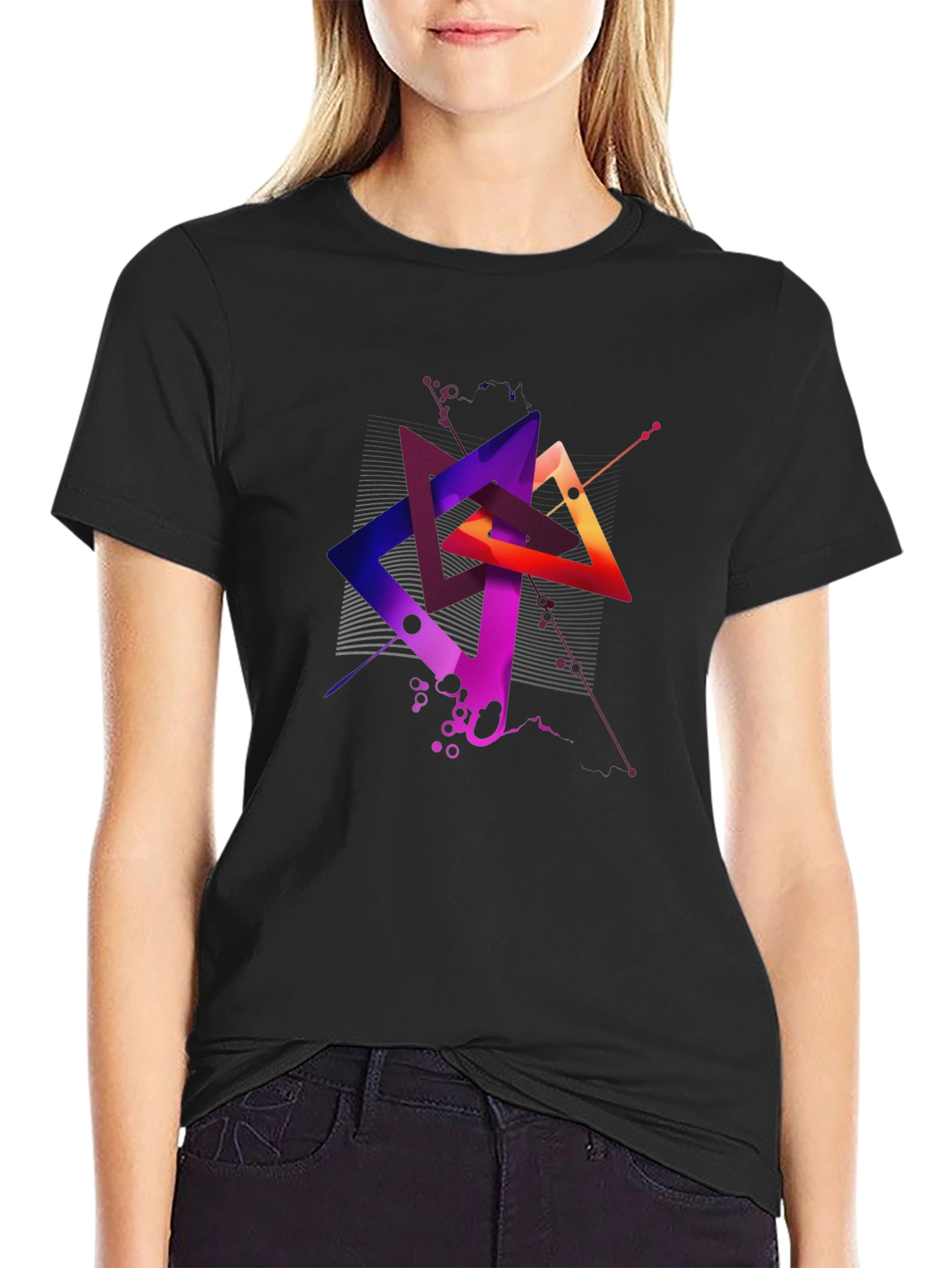 Abstract Geometric Triangle Graphic Mens Black T-Shirt