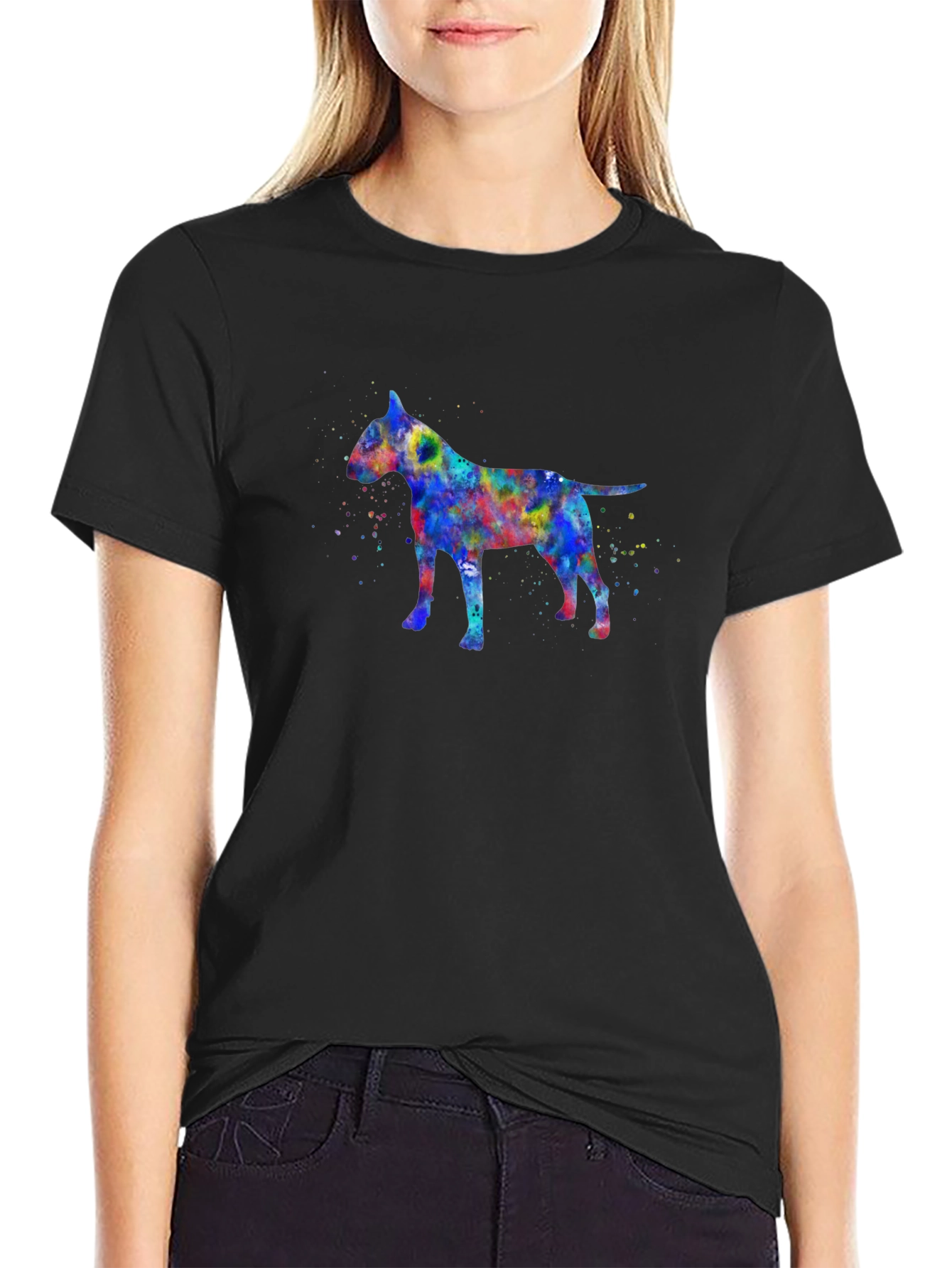 Colorful Bull Terrier Graphic Tee - Unisex Black Shirt