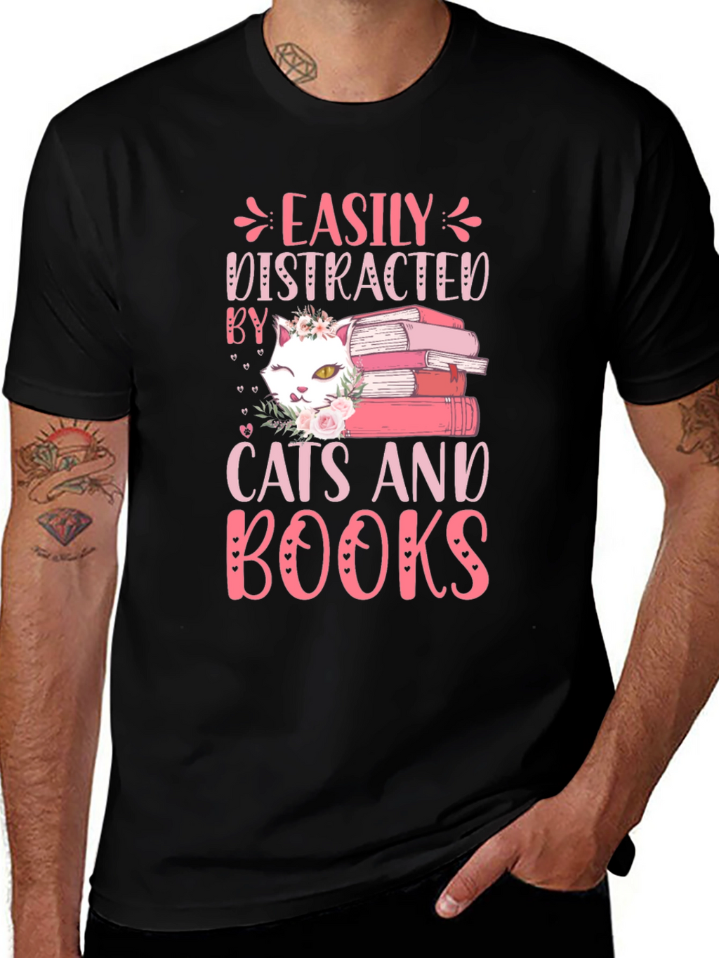 Easily Distracted By Cats and Books Graphic Tee