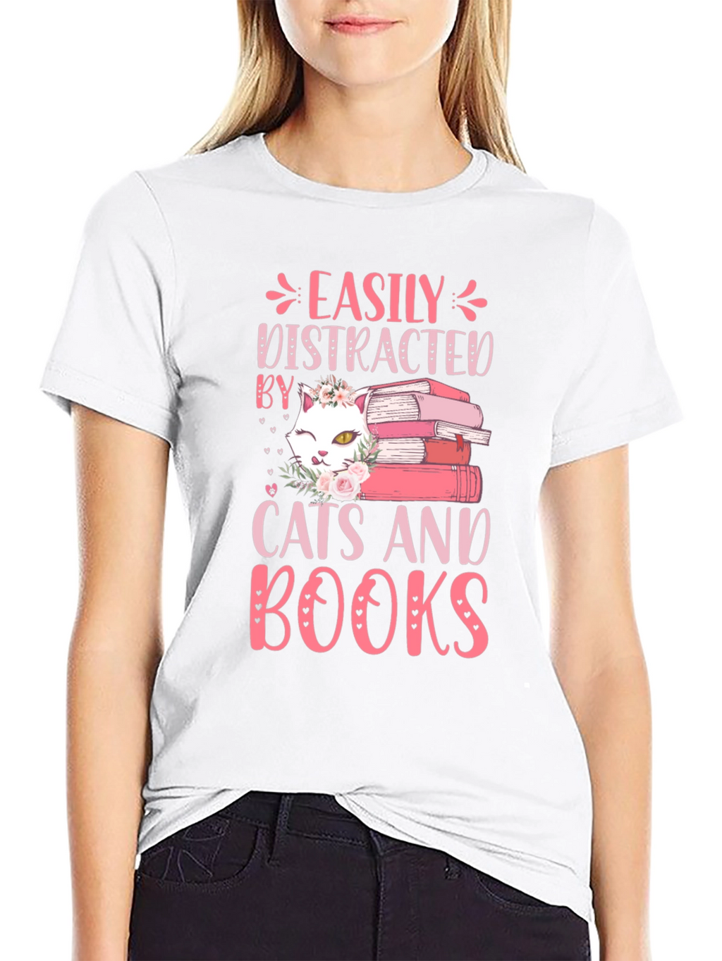Easily Distracted By Cats and Books Graphic Tee