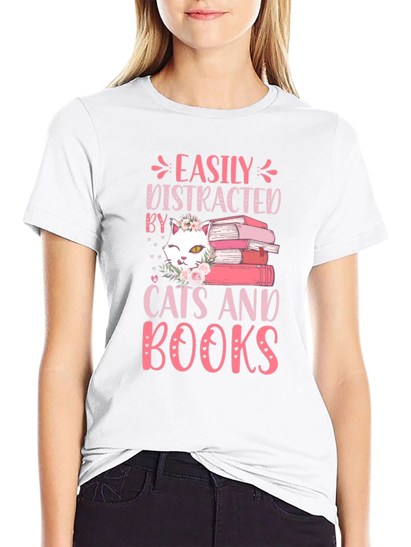 Easily Distracted By Cats and Books Graphic Tee