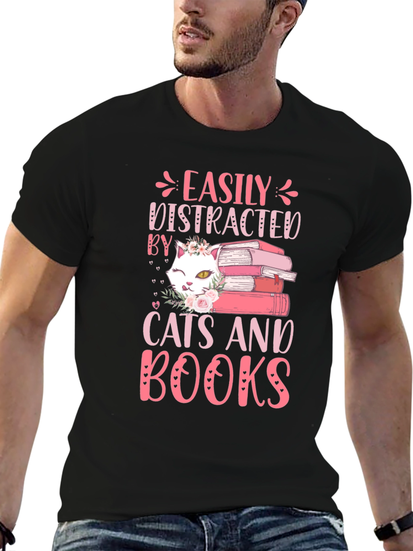 Easily Distracted By Cats and Books Graphic Tee
