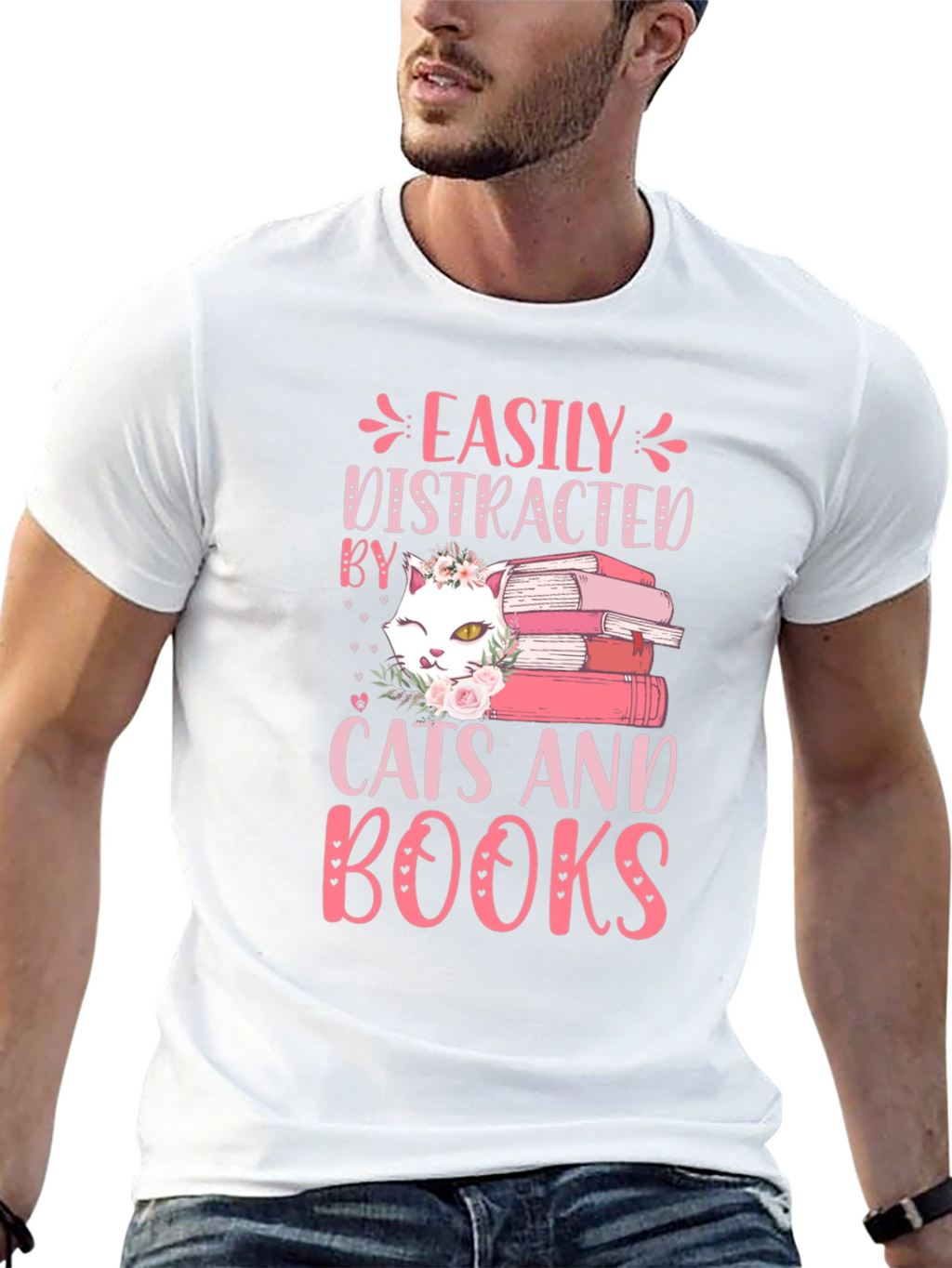 Easily Distracted By Cats and Books Graphic Tee