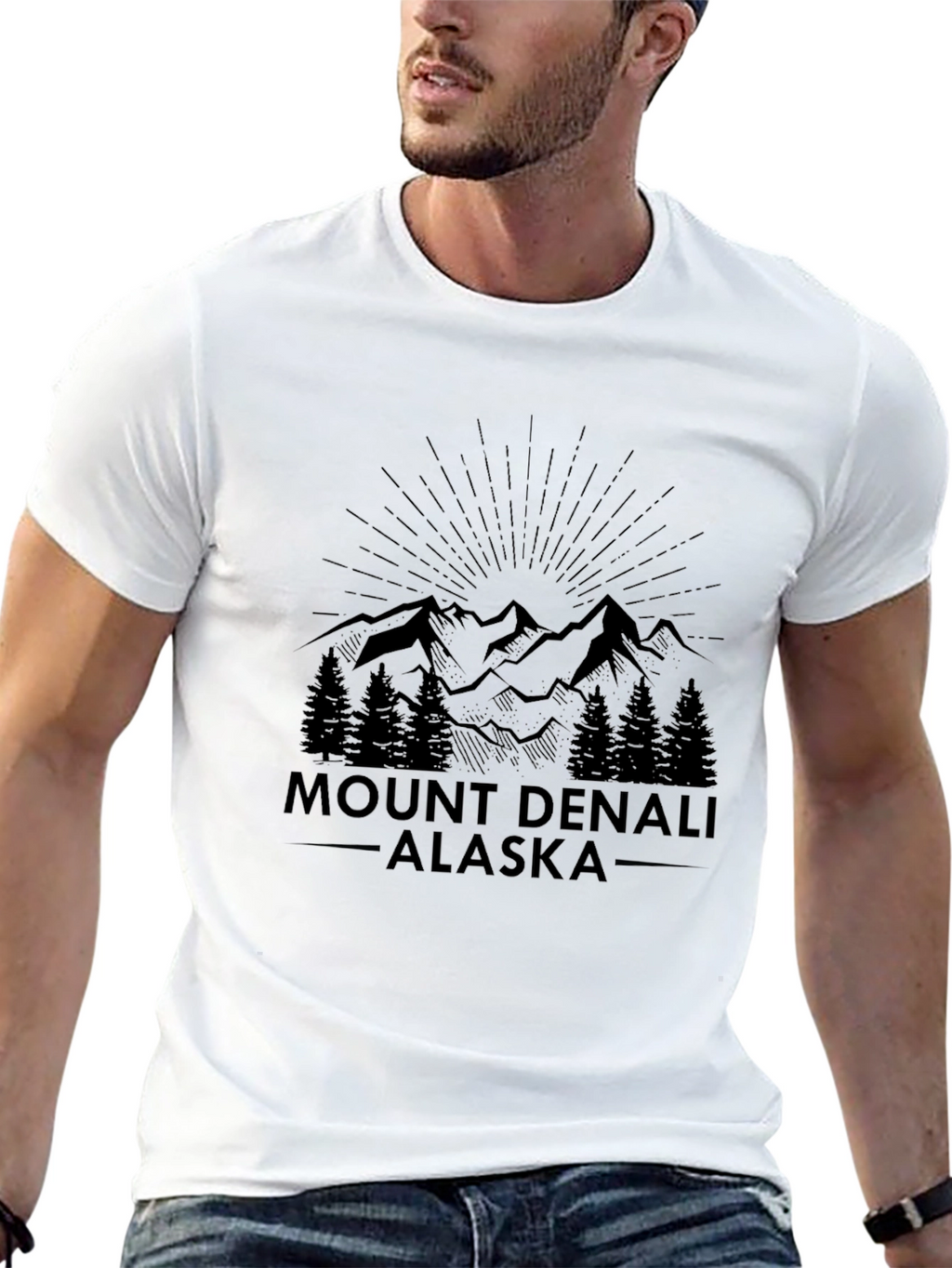 Mount Denali Alaska Black T-Shirt
