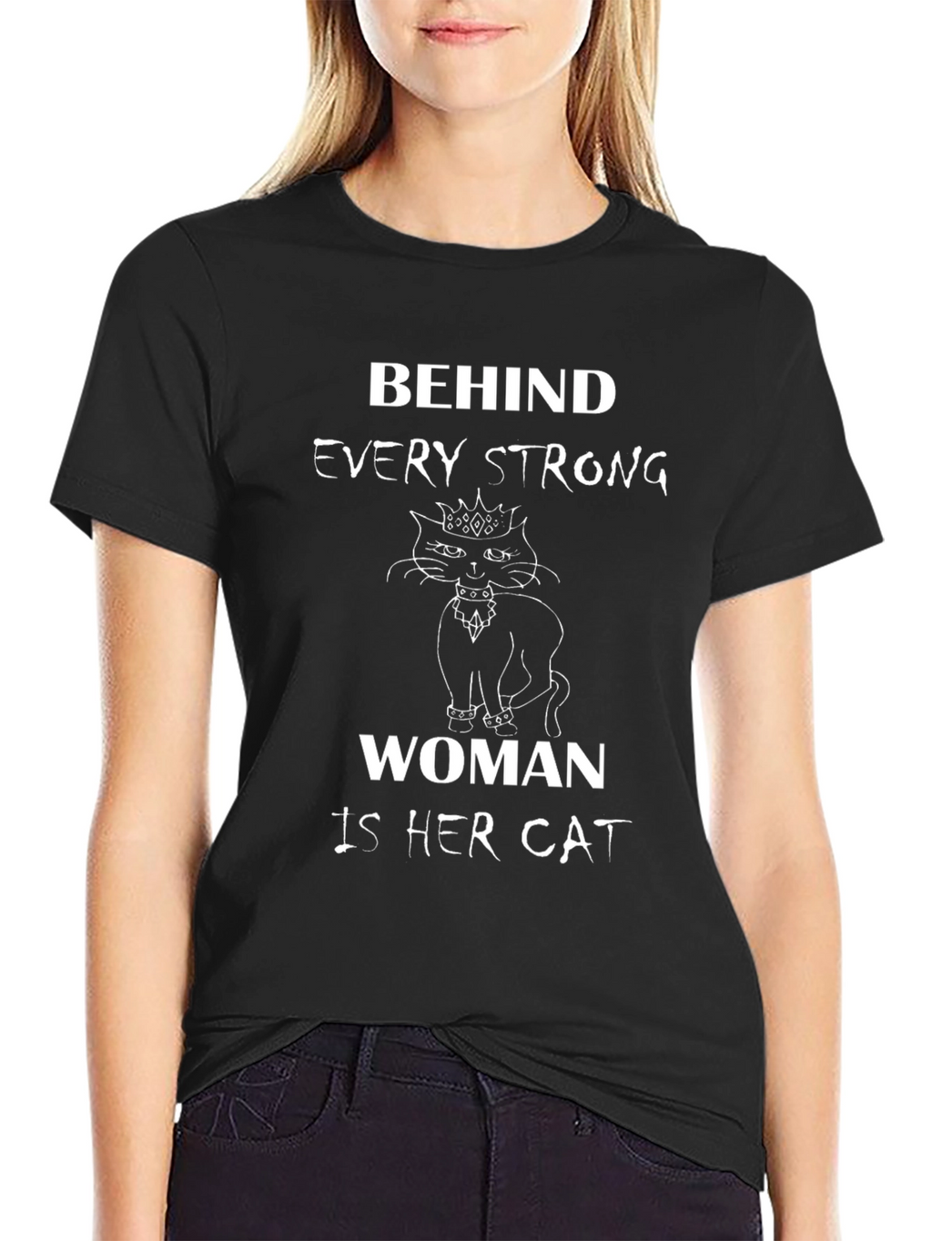 Behind Every Strong Woman Is Her Cat Black T-Shirt
