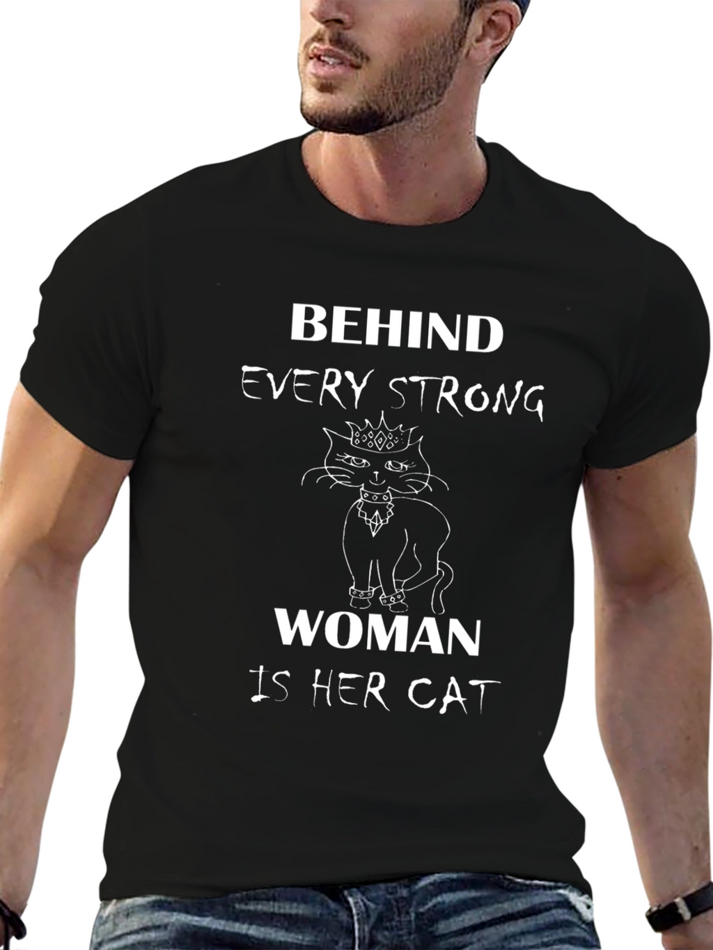 Behind Every Strong Woman Is Her Cat Black T-Shirt