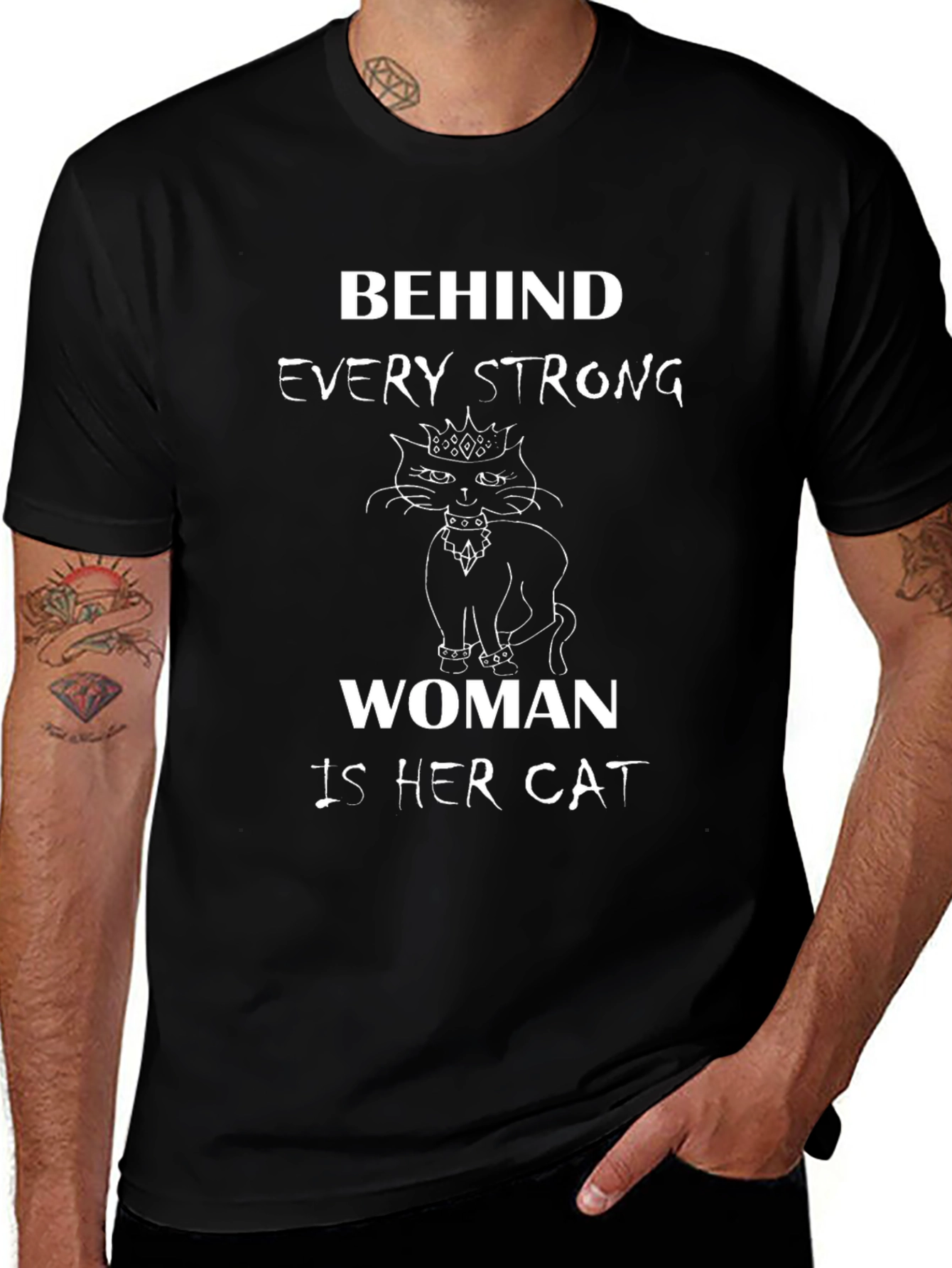 Behind Every Strong Woman Is Her Cat Black T-Shirt