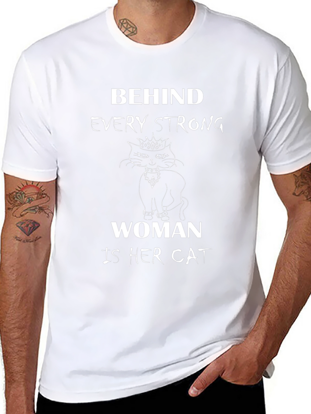 Behind Every Strong Woman Is Her Cat Black T-Shirt