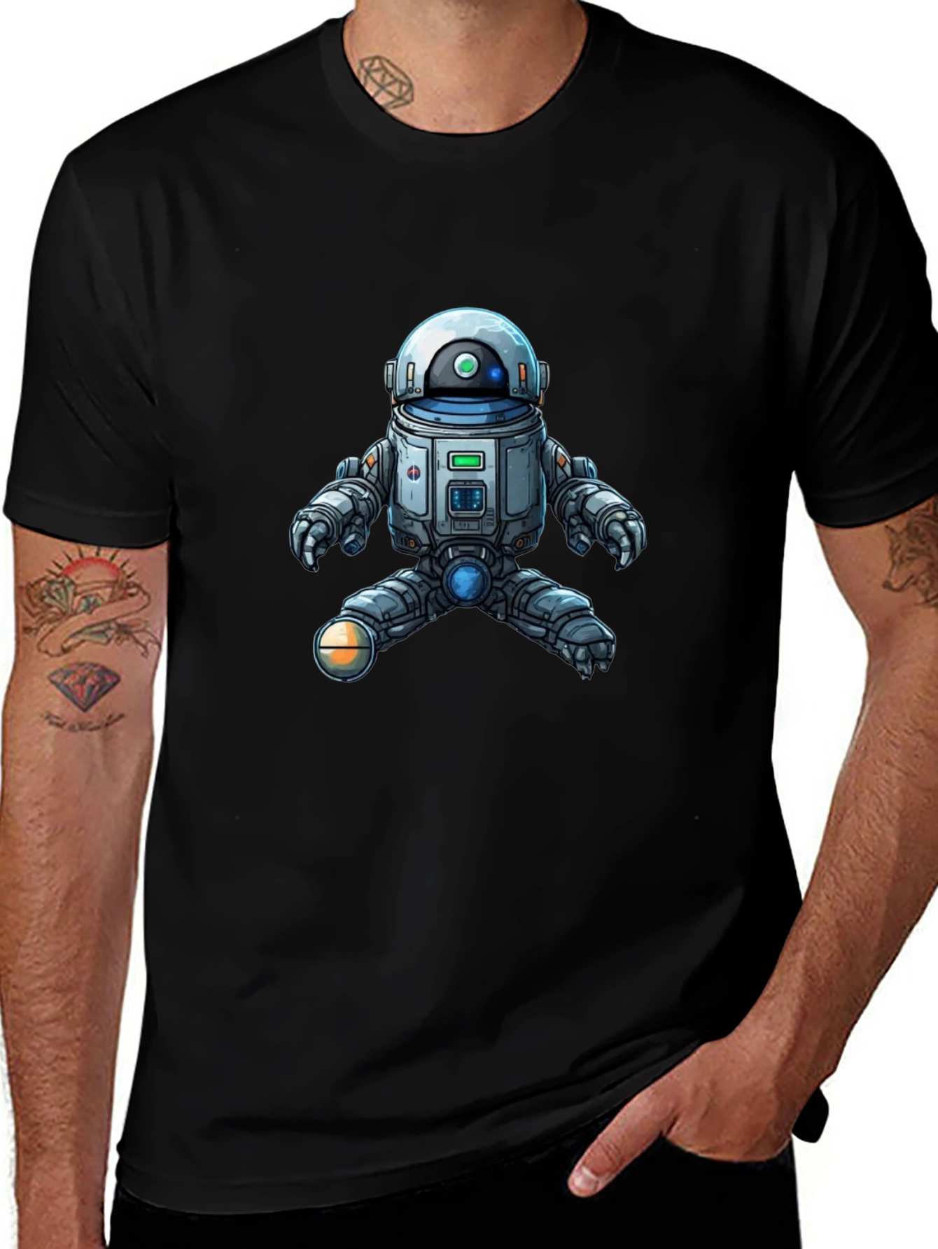 Cool Robot Graphic Tee - Black Cotton Blend