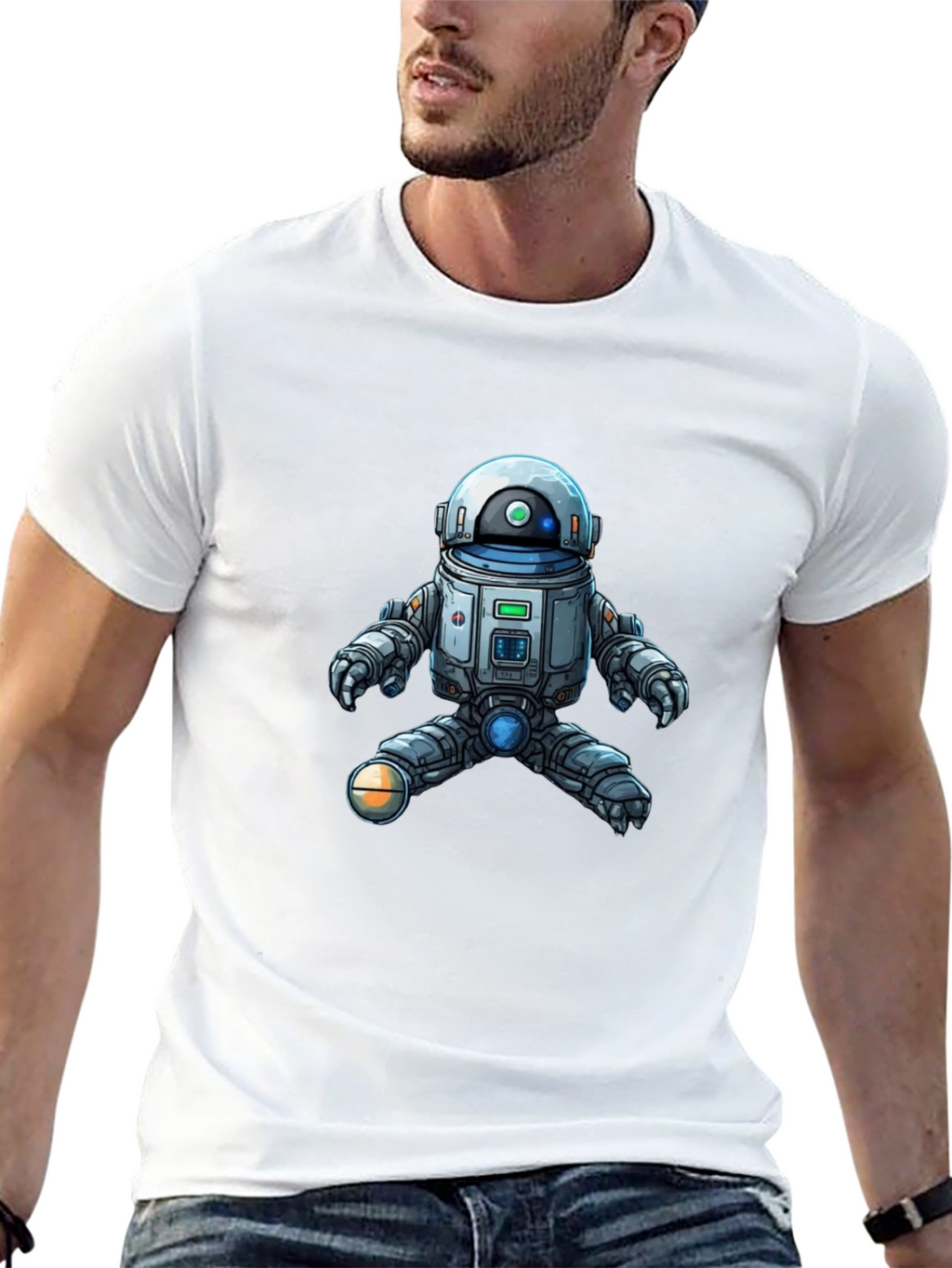 Cool Robot Graphic Tee - Black Cotton Blend