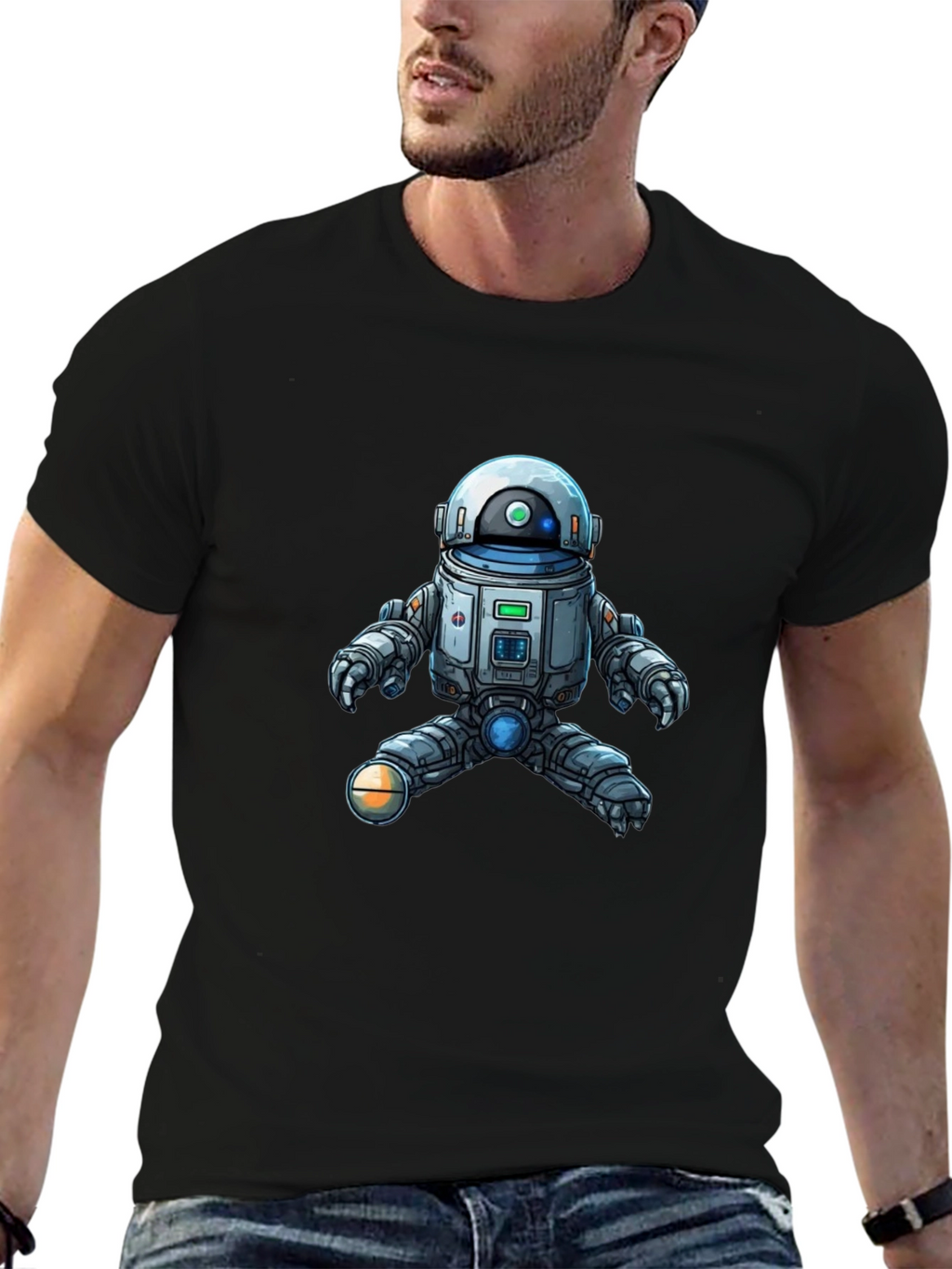 Cool Robot Graphic Tee - Black Cotton Blend