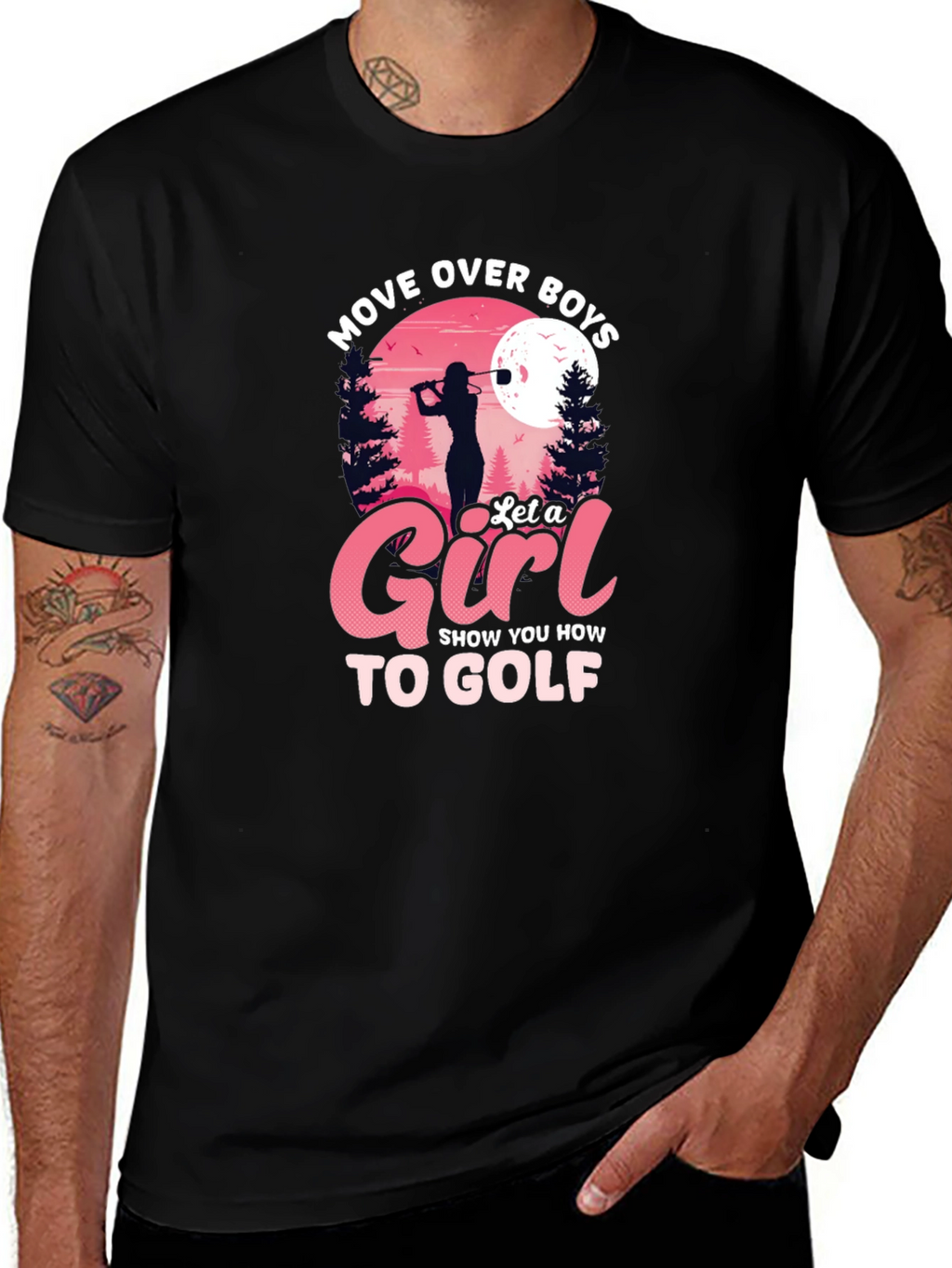 Move Over Boys Let a Girl Golf Black T-Shirt