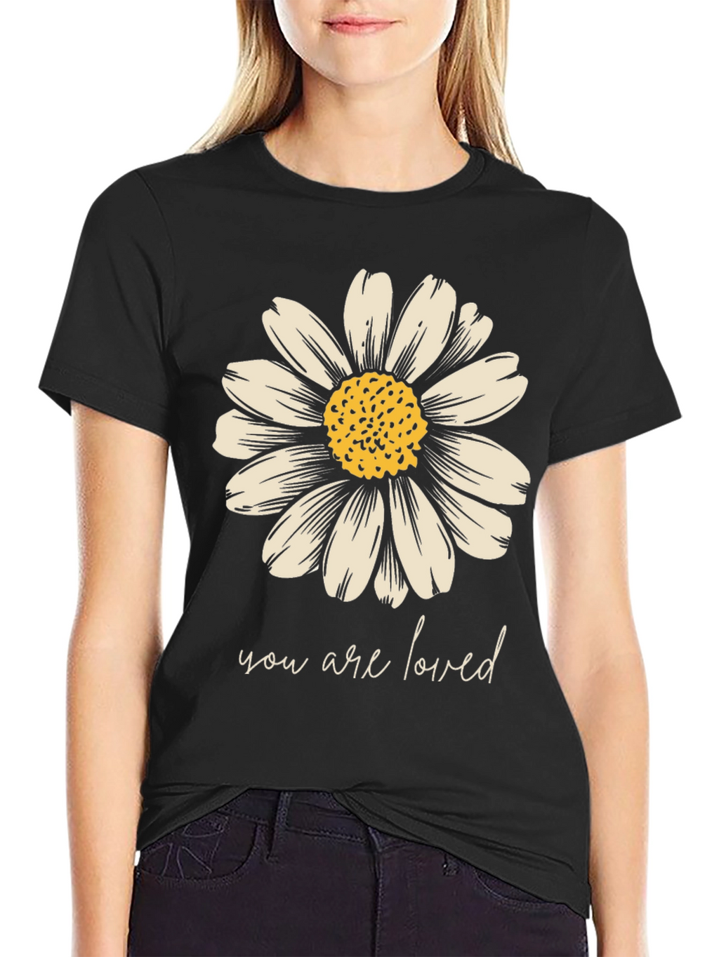 Daisy Graphic Tee - You Are Loved Black T-Shirt