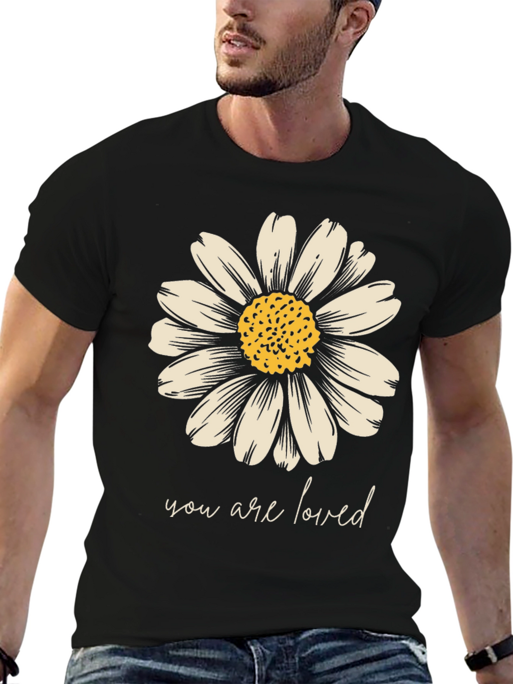 Daisy Graphic Tee - You Are Loved Black T-Shirt