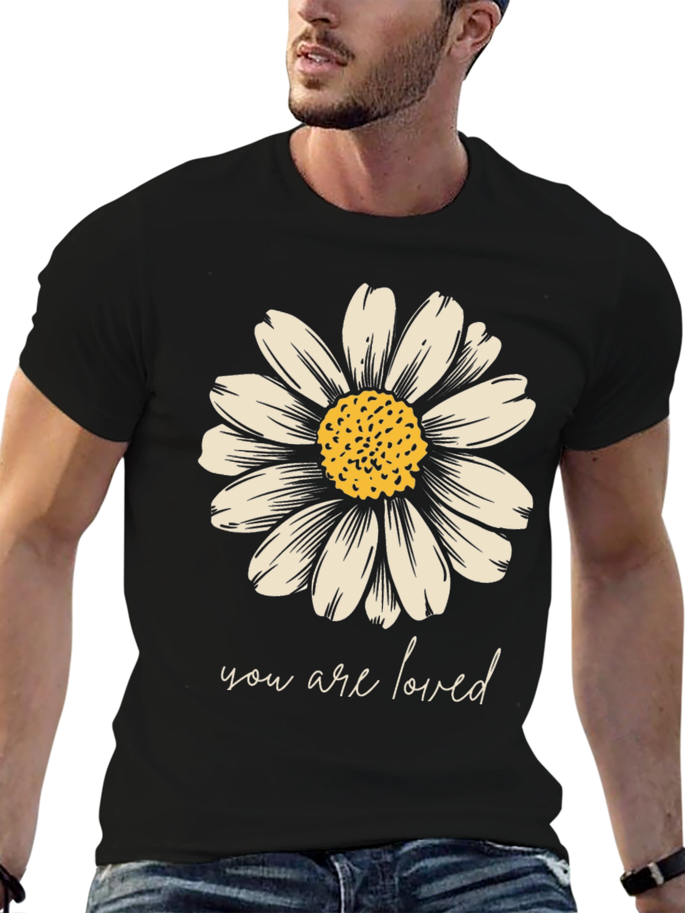 Daisy Graphic Tee - You Are Loved Black T-Shirt