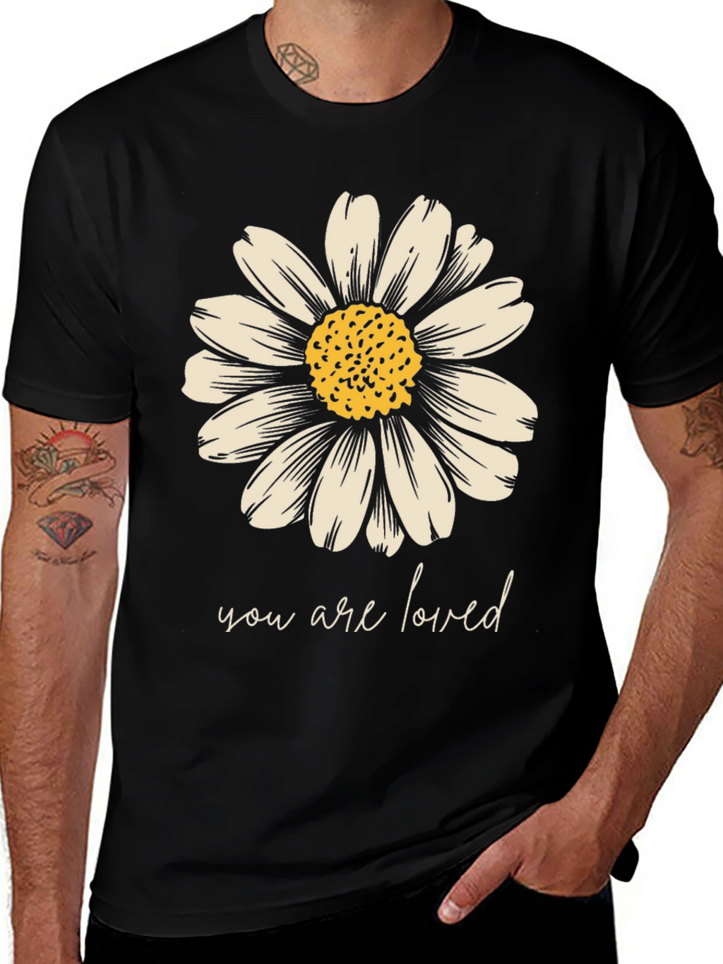 Daisy Graphic Tee - You Are Loved Black T-Shirt