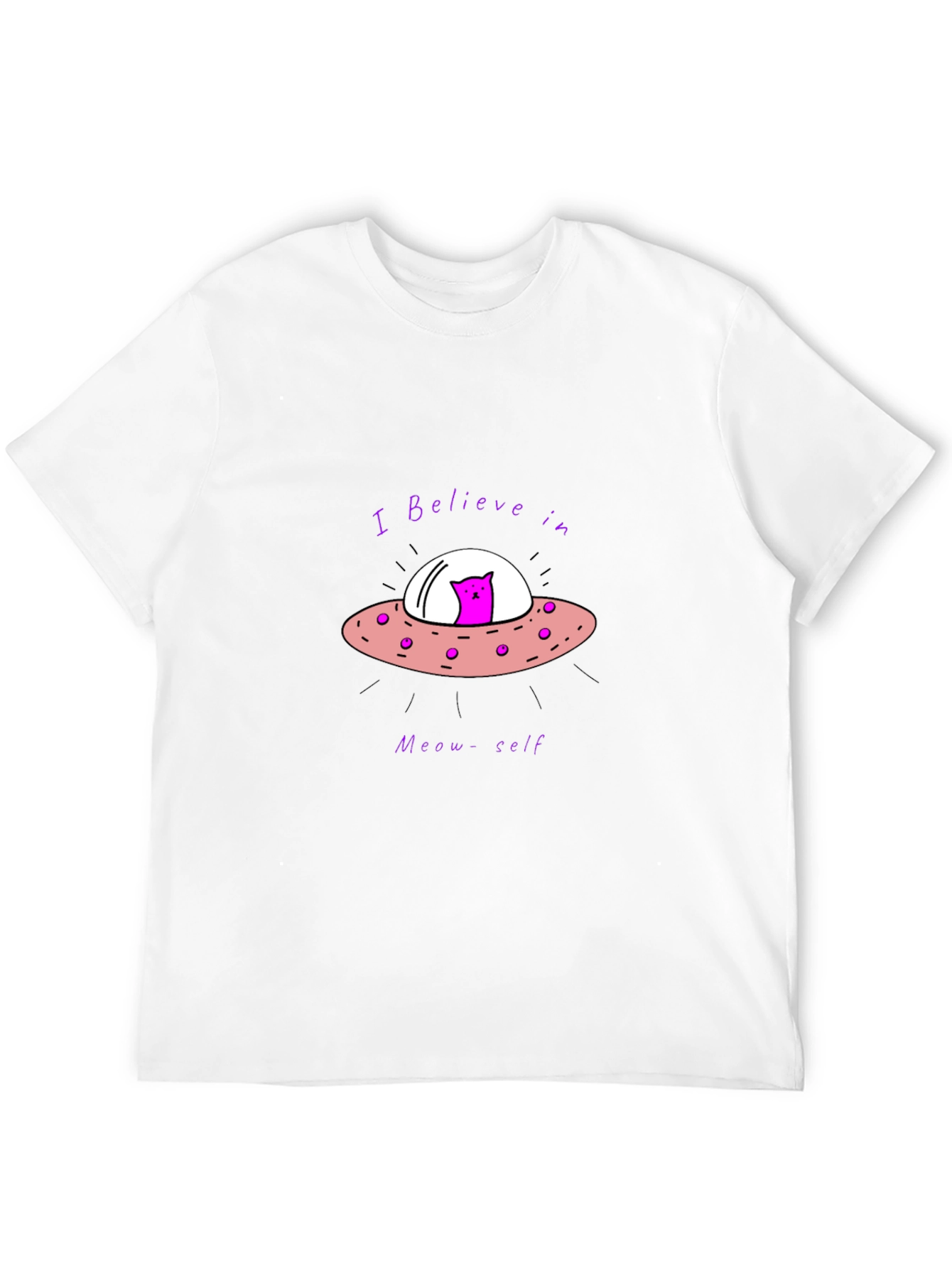 Believe in Meow-self Black T-Shirt - Cat Alien UFO