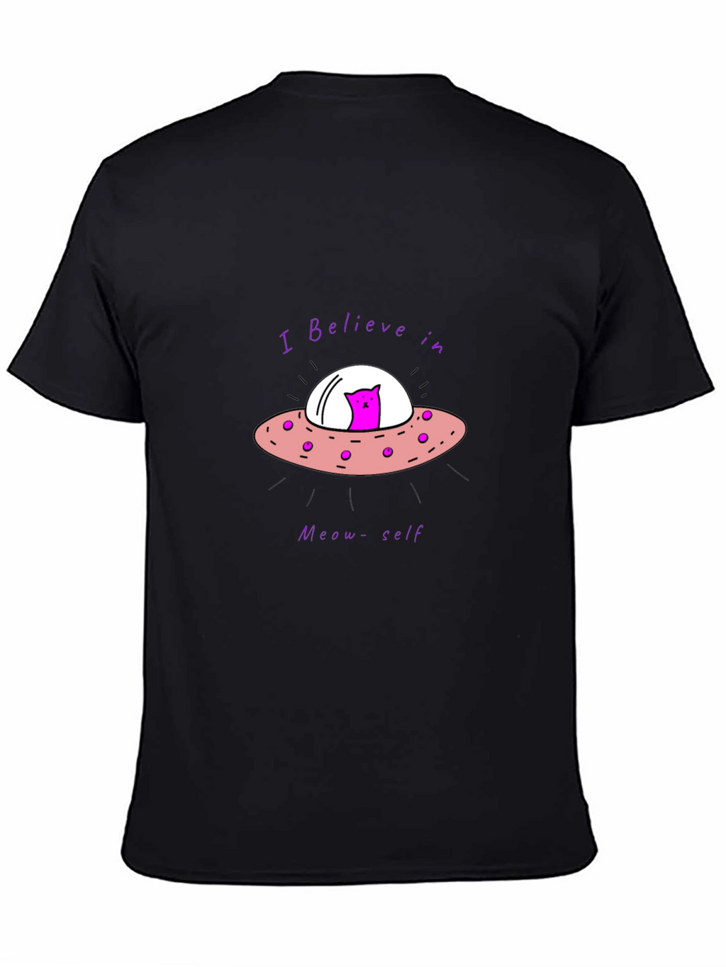 Believe in Meow-self Black T-Shirt - Cat Alien UFO