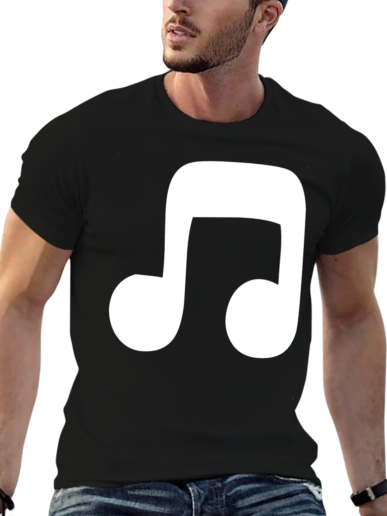 Music Note Graphic Tee - Casual Black T-Shirt