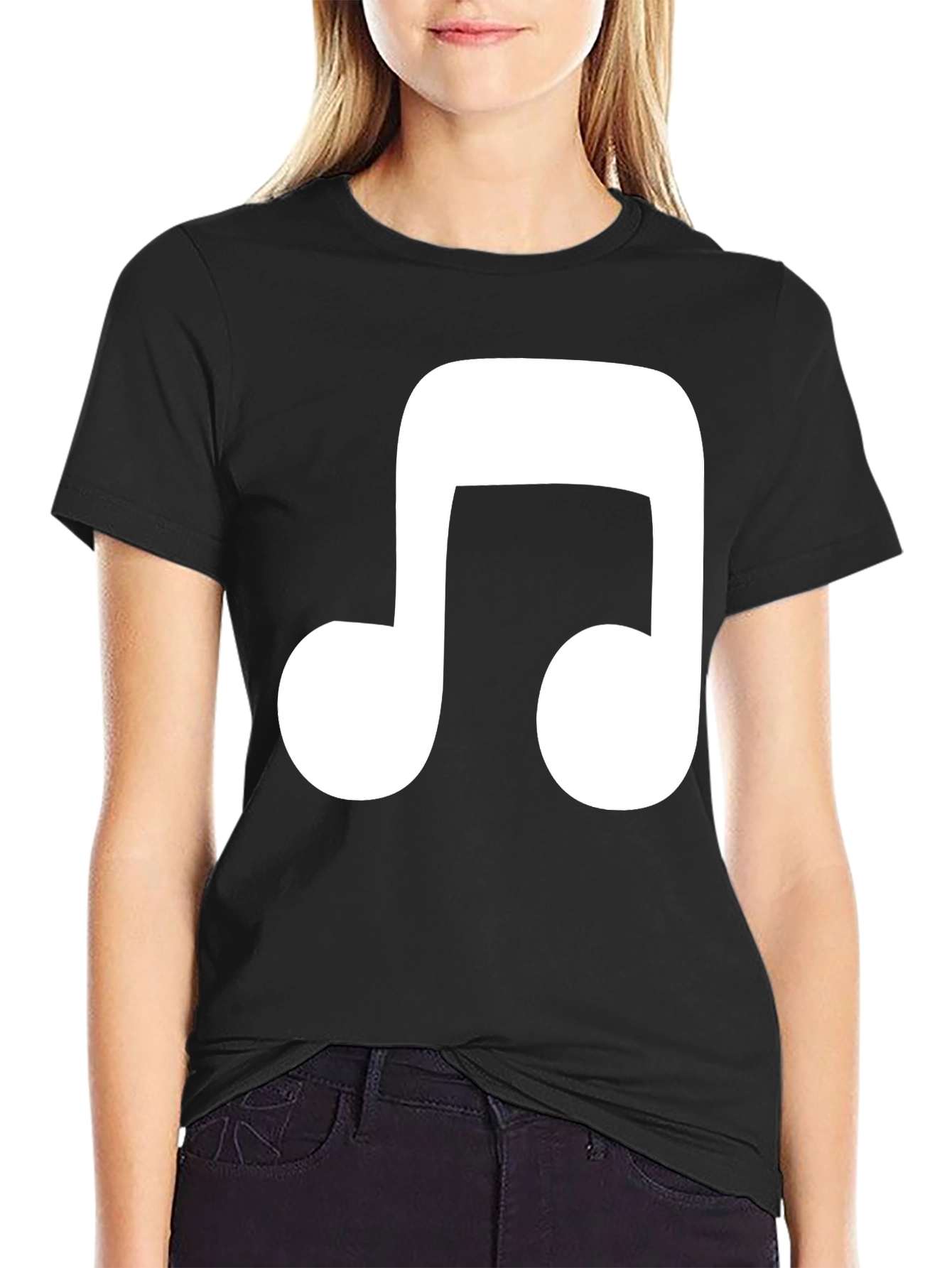Music Note Graphic Tee - Casual Black T-Shirt