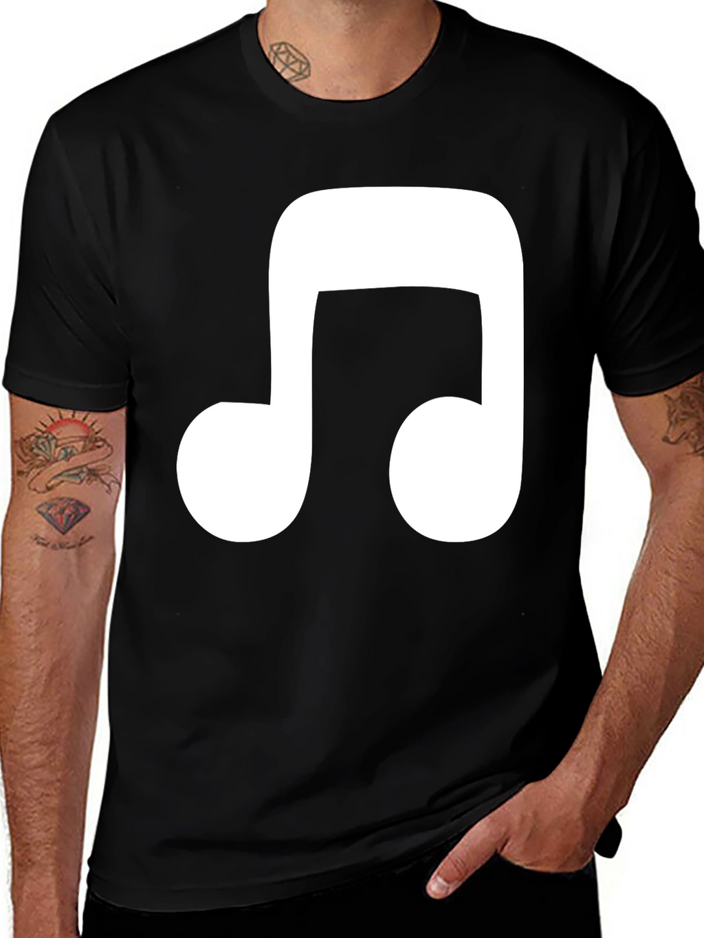 Music Note Graphic Tee - Casual Black T-Shirt