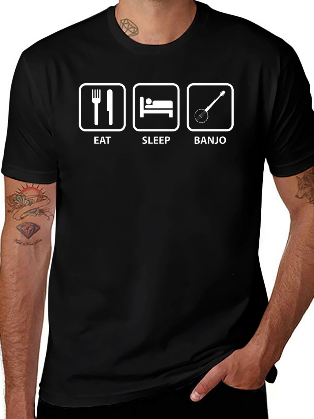 Eat Sleep Banjo Black T-Shirt - Musicians Humor