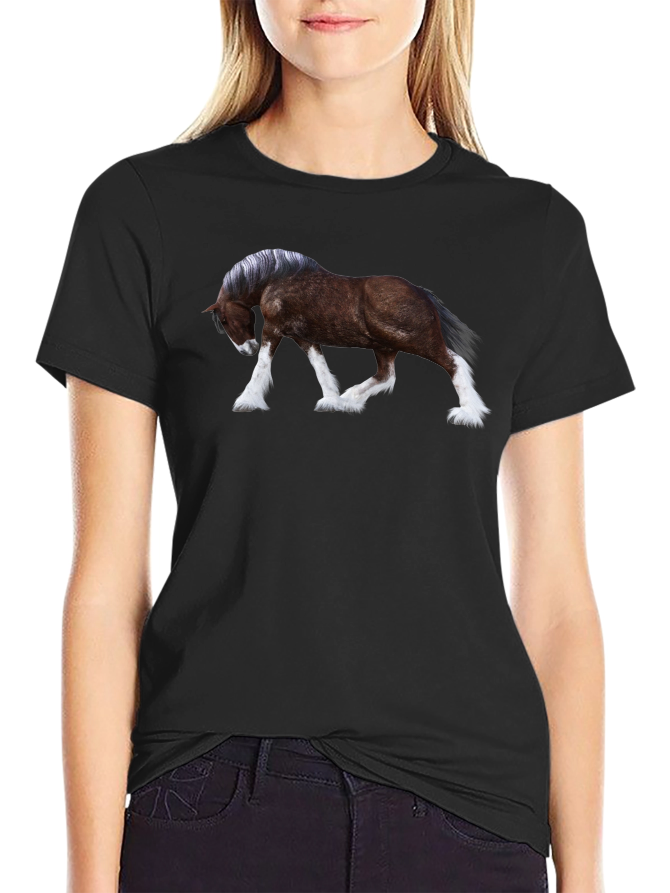 Horse Graphic T-Shirt - Black Cotton Blend