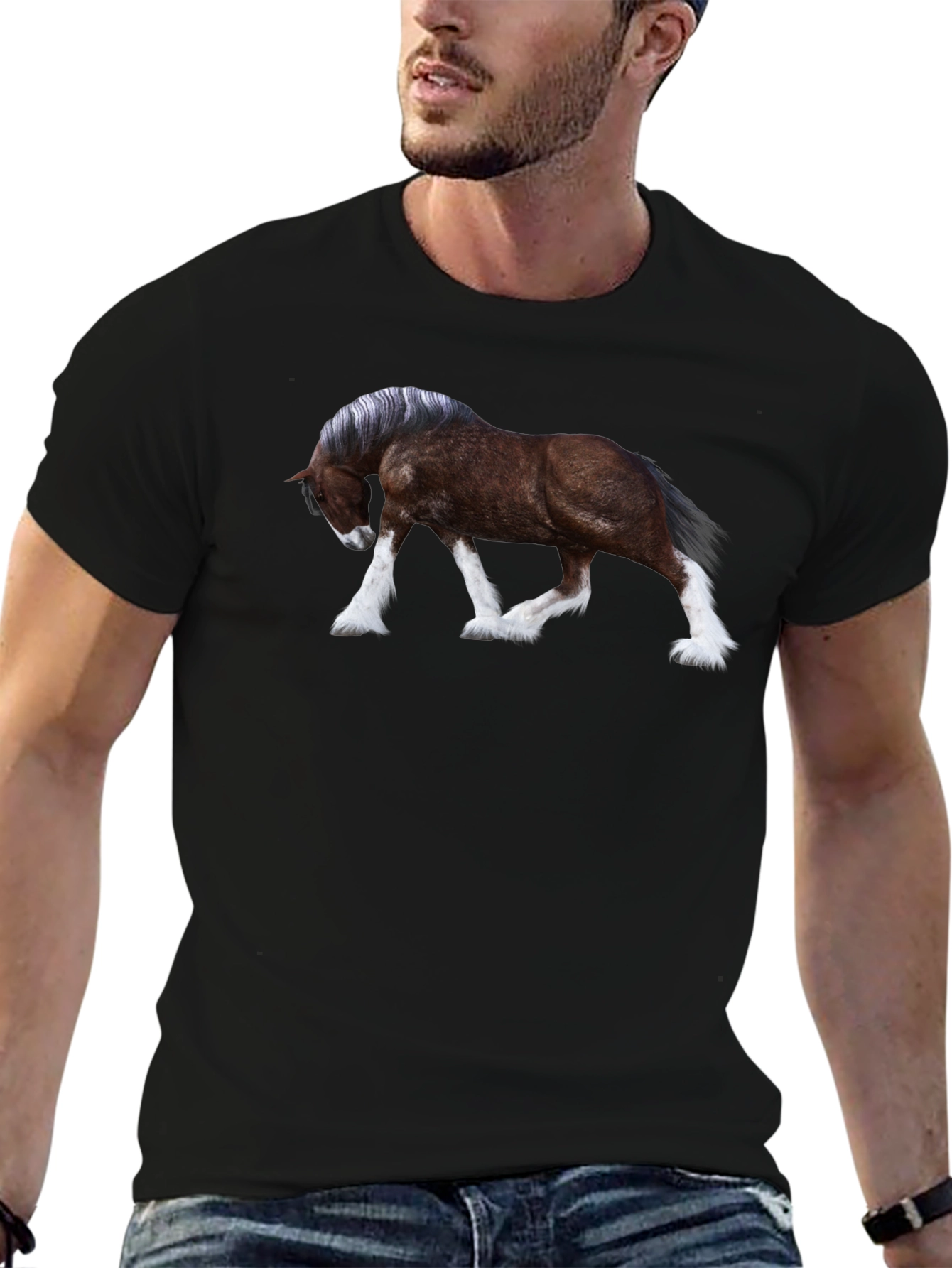 Horse Graphic T-Shirt - Black Cotton Blend
