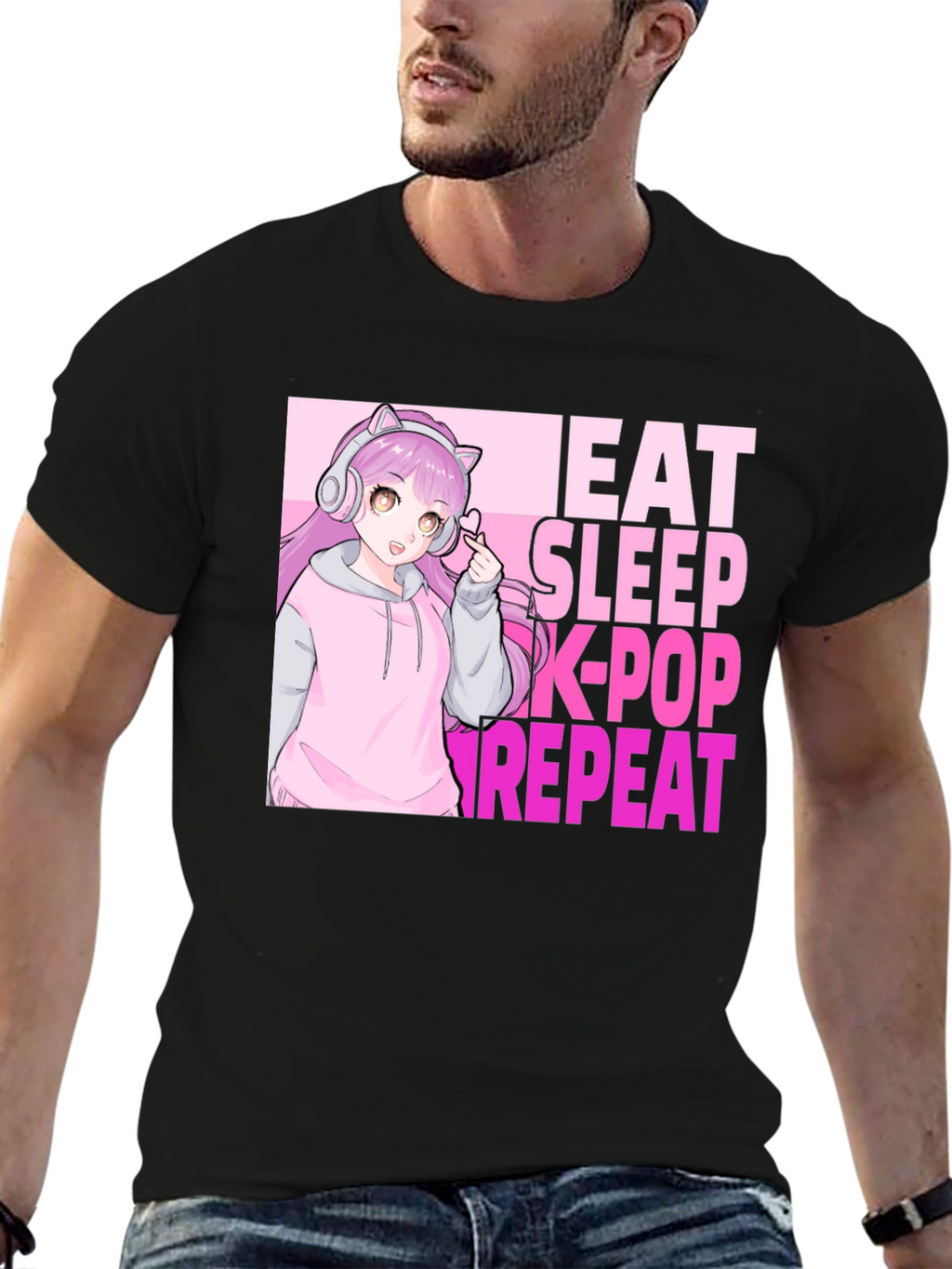 Eat Sleep K-Pop Repeat Anime Graphic Tee