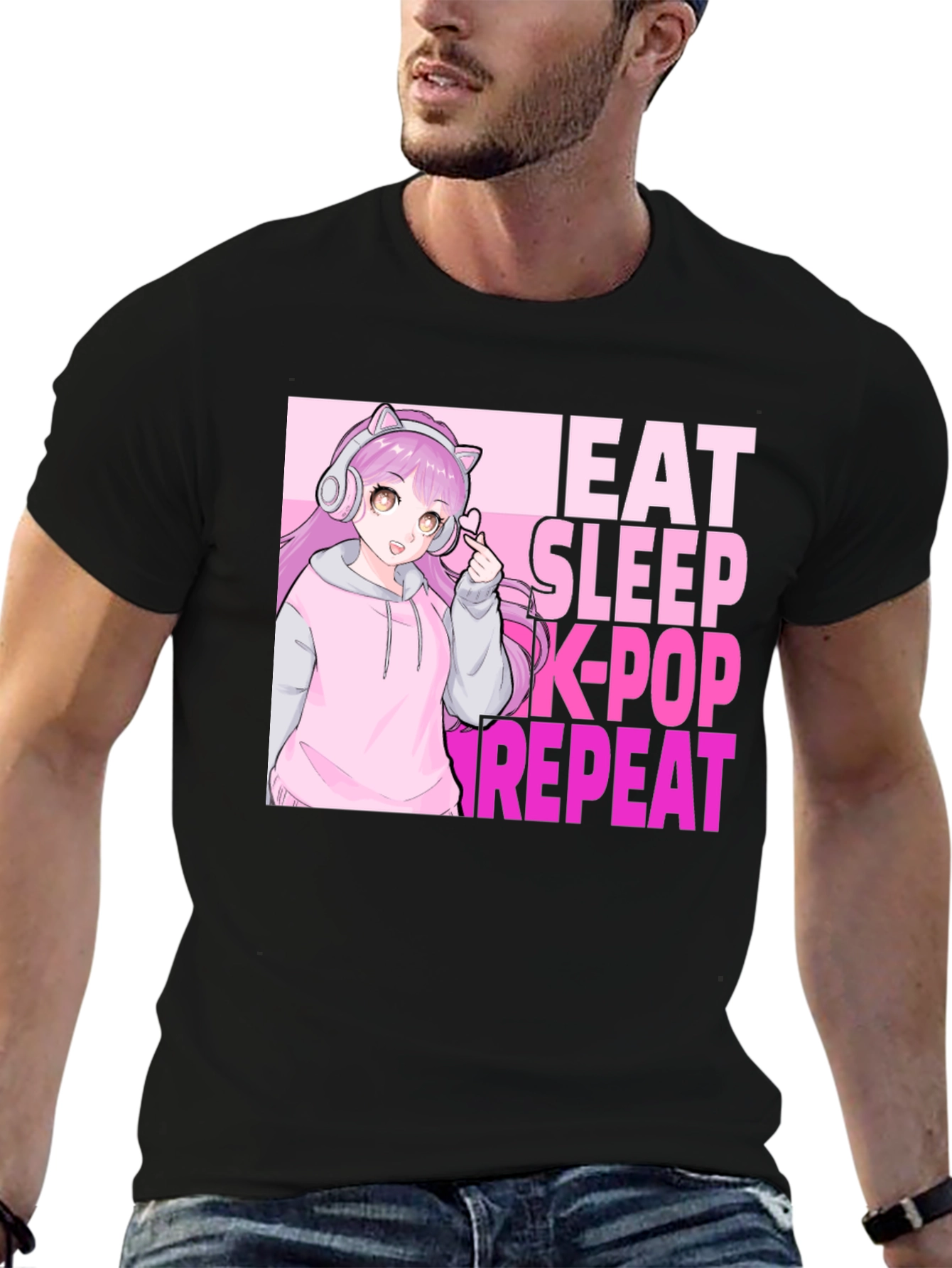 Eat Sleep K-Pop Repeat Anime Graphic Tee