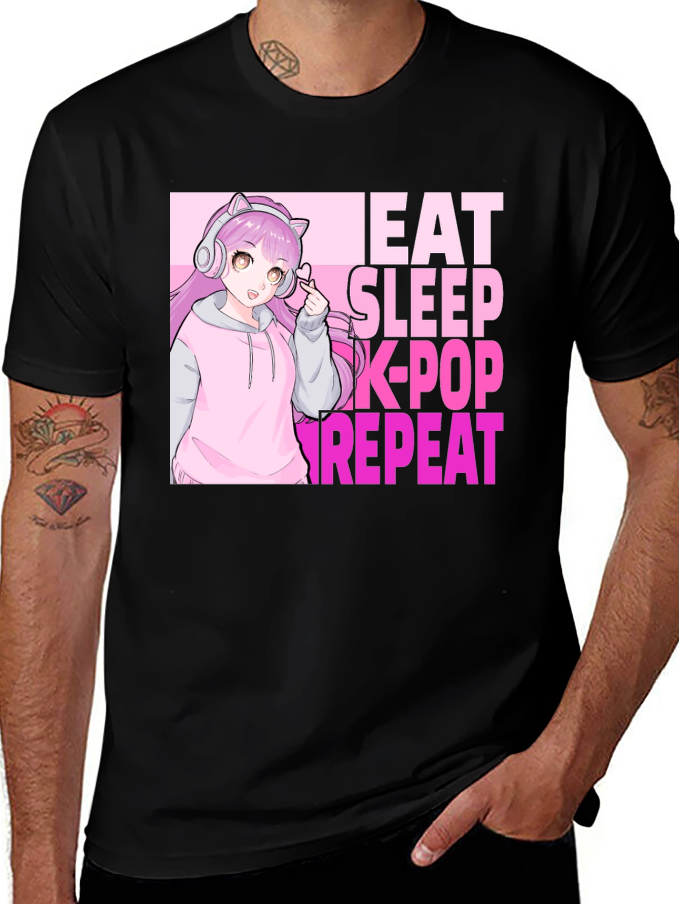 Eat Sleep K-Pop Repeat Anime Graphic Tee