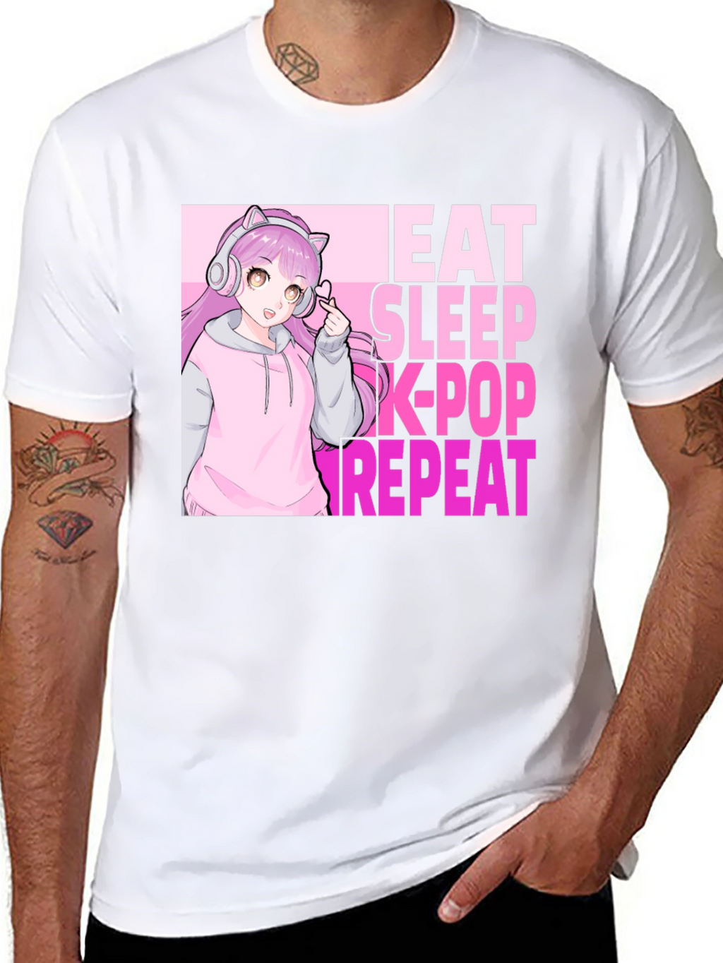 Eat Sleep K-Pop Repeat Anime Graphic Tee
