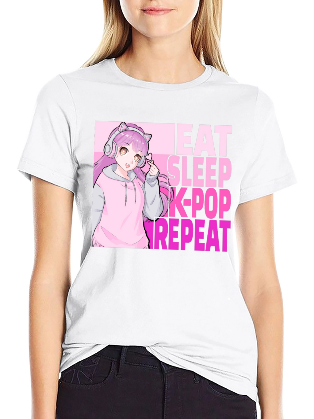 Eat Sleep K-Pop Repeat Anime Graphic Tee